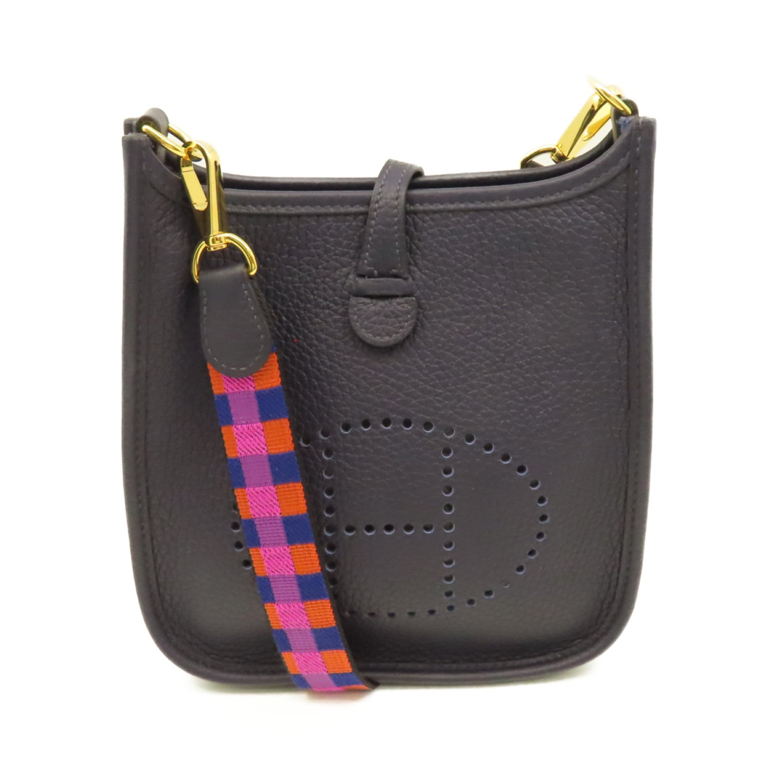 HERMES Clemence皮革Evelyne TPM Shoulder Bag金扣肩背袋Bleu Nuit午夜藍