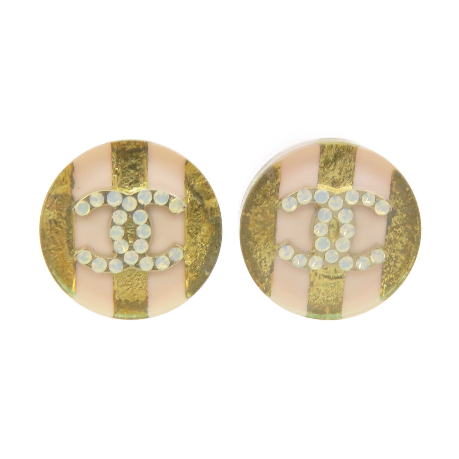 CHANEL Metal/PVC Earrings Pink/Gold