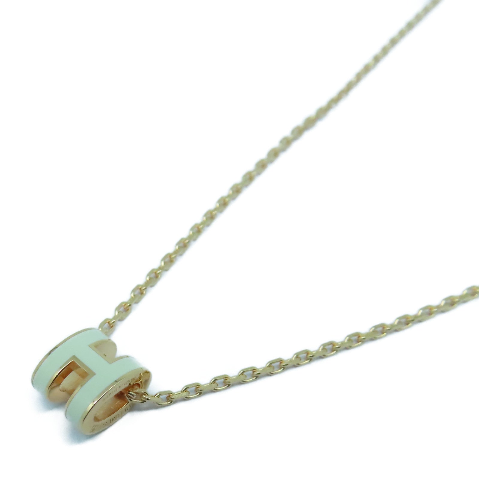 HERMES 金屬Pop H Necklace項鏈Nata奶油白色/玫瑰金色