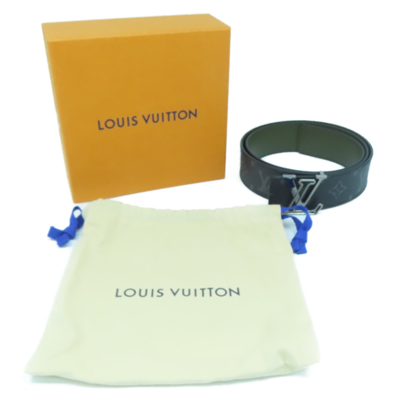 LOUIS VUITTON Monogram Eclipse Lv Line銀扣皮帶黑色/綠色
