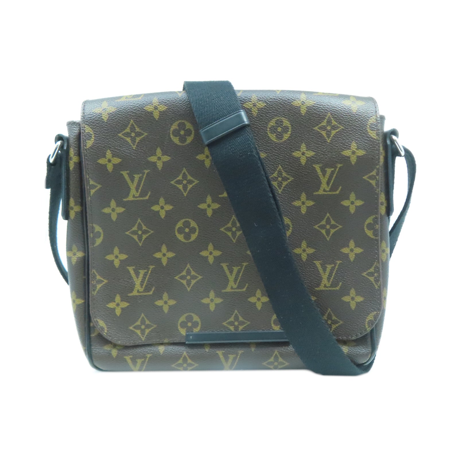 LOUIS VUITTON Monogram Macassar District PM銀扣肩背袋啡色