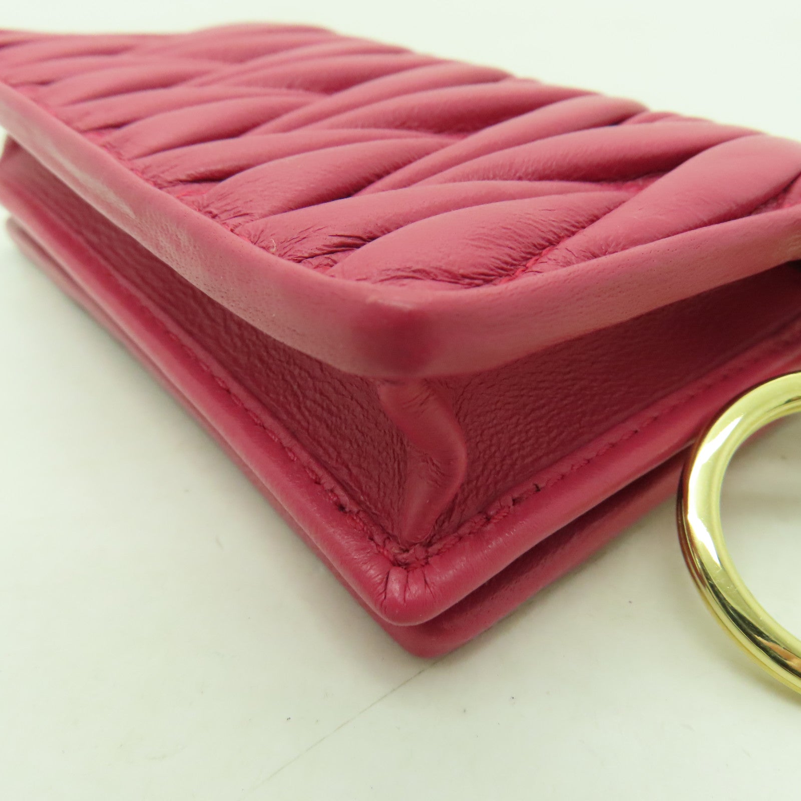 Miu Miu 羊皮皮革Card Case金扣卡片套粉紅色