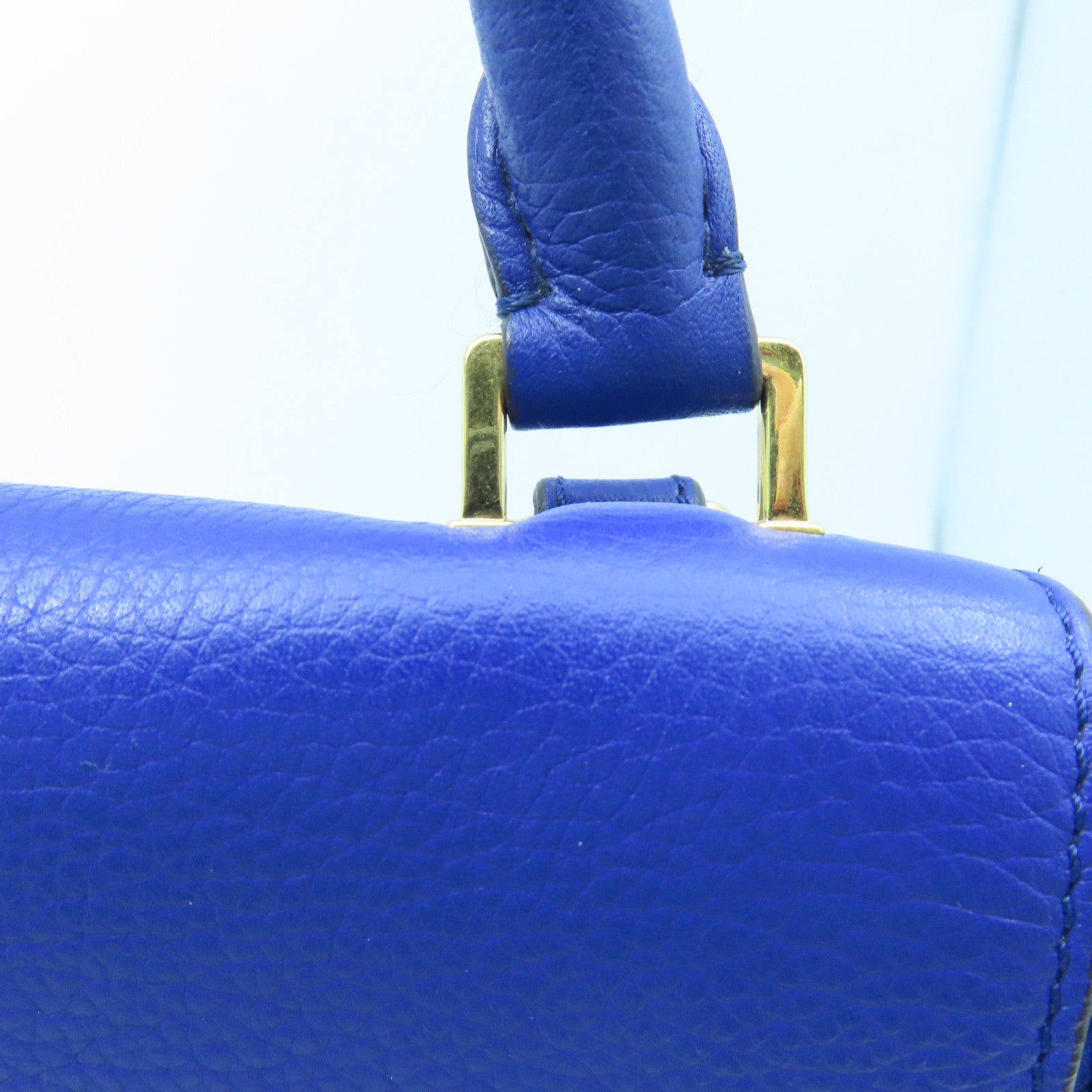 CELINE Cowhide Leather Trapeze Medium Gold Buckle Handle Shoulder Bag Blue