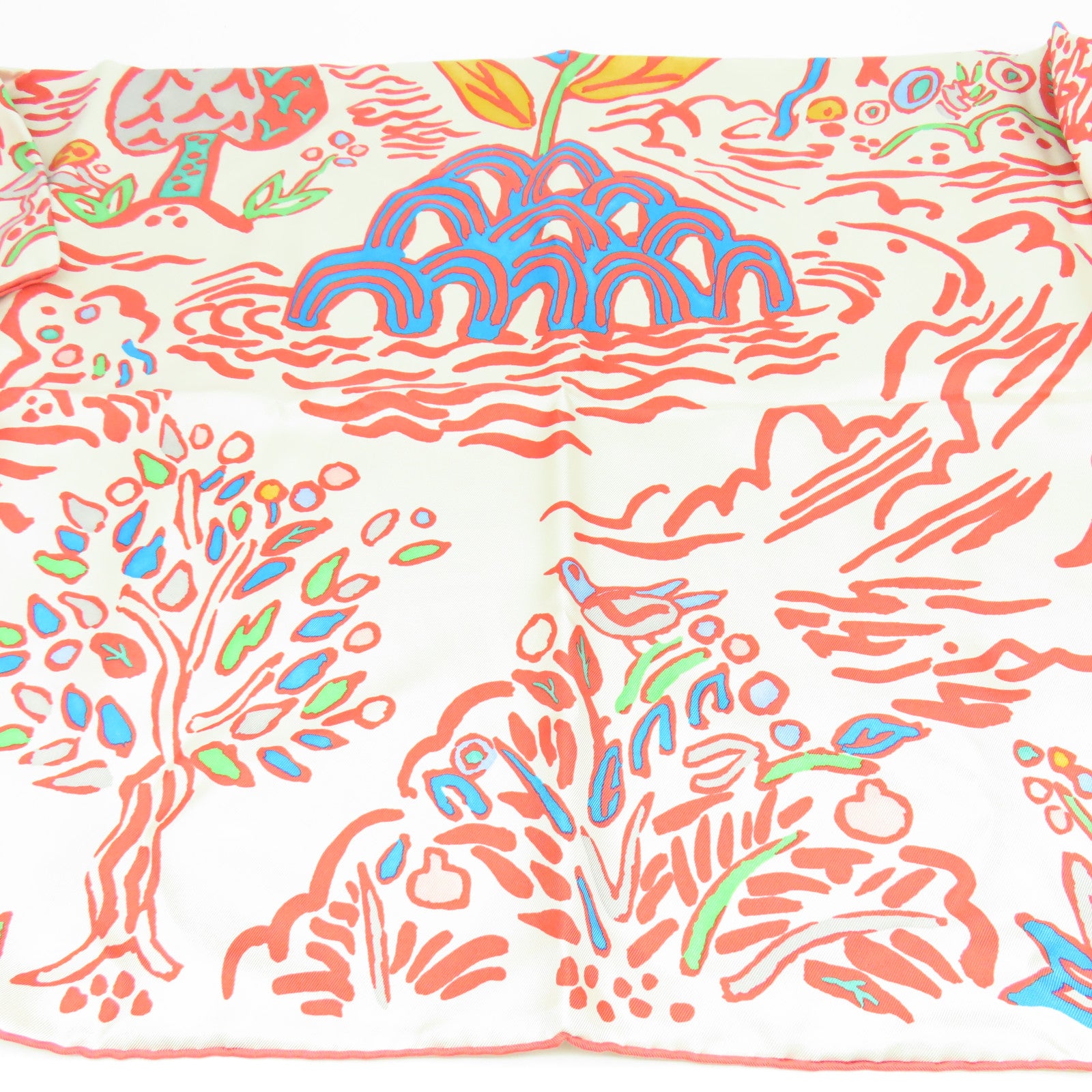 HERMES 【激減優惠】絲質Scarf圍巾米色/紅色