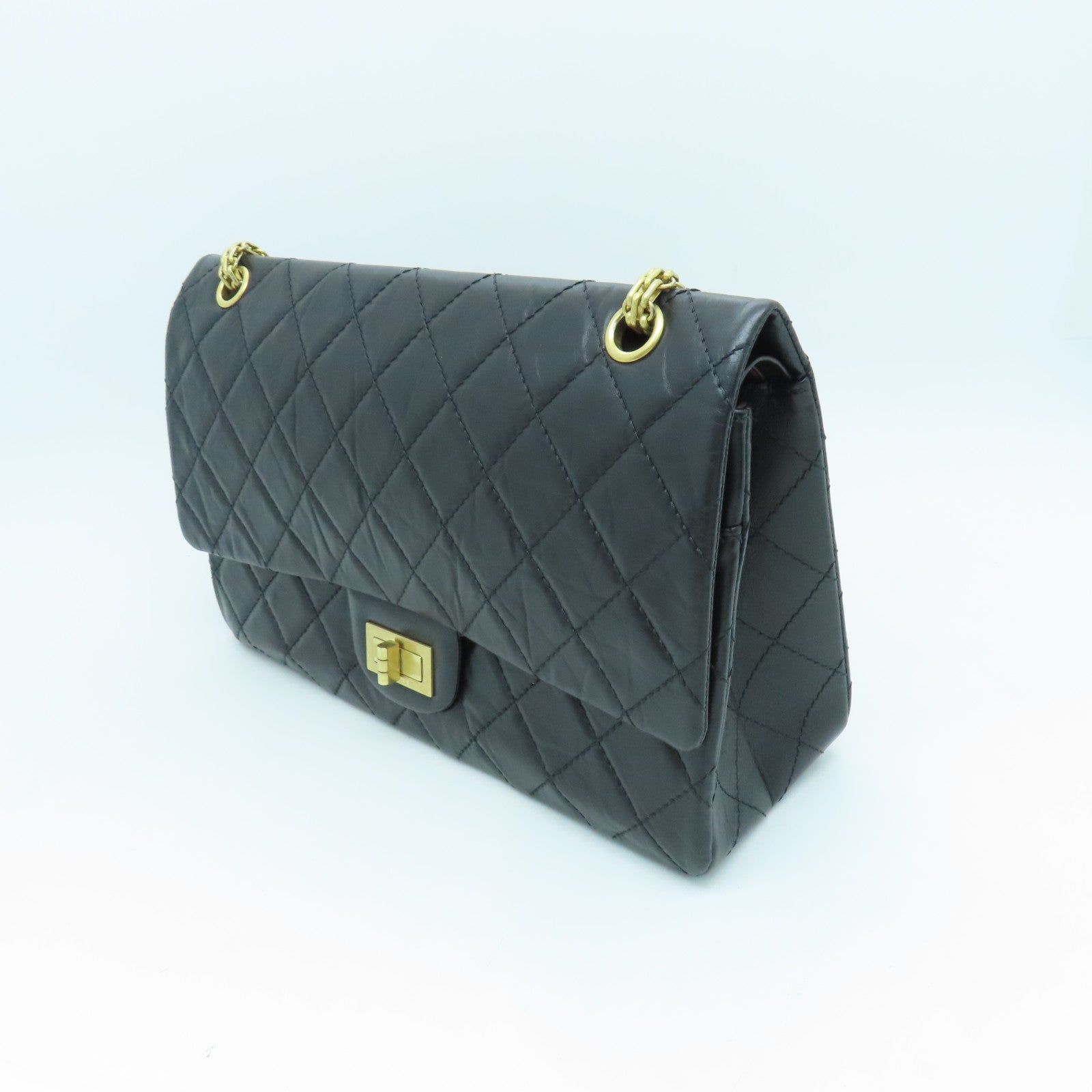 CHANEL 菱格牛皮皮革2.55 Chain Shoulder Bag金扣链带肩背袋黑色