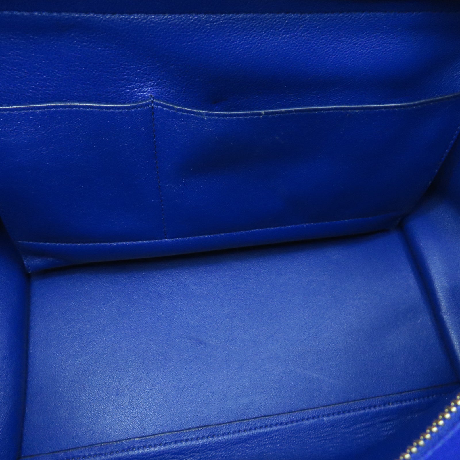 CELINE Cowhide Leather Trapeze Medium Gold Buckle Handle Shoulder Bag Blue