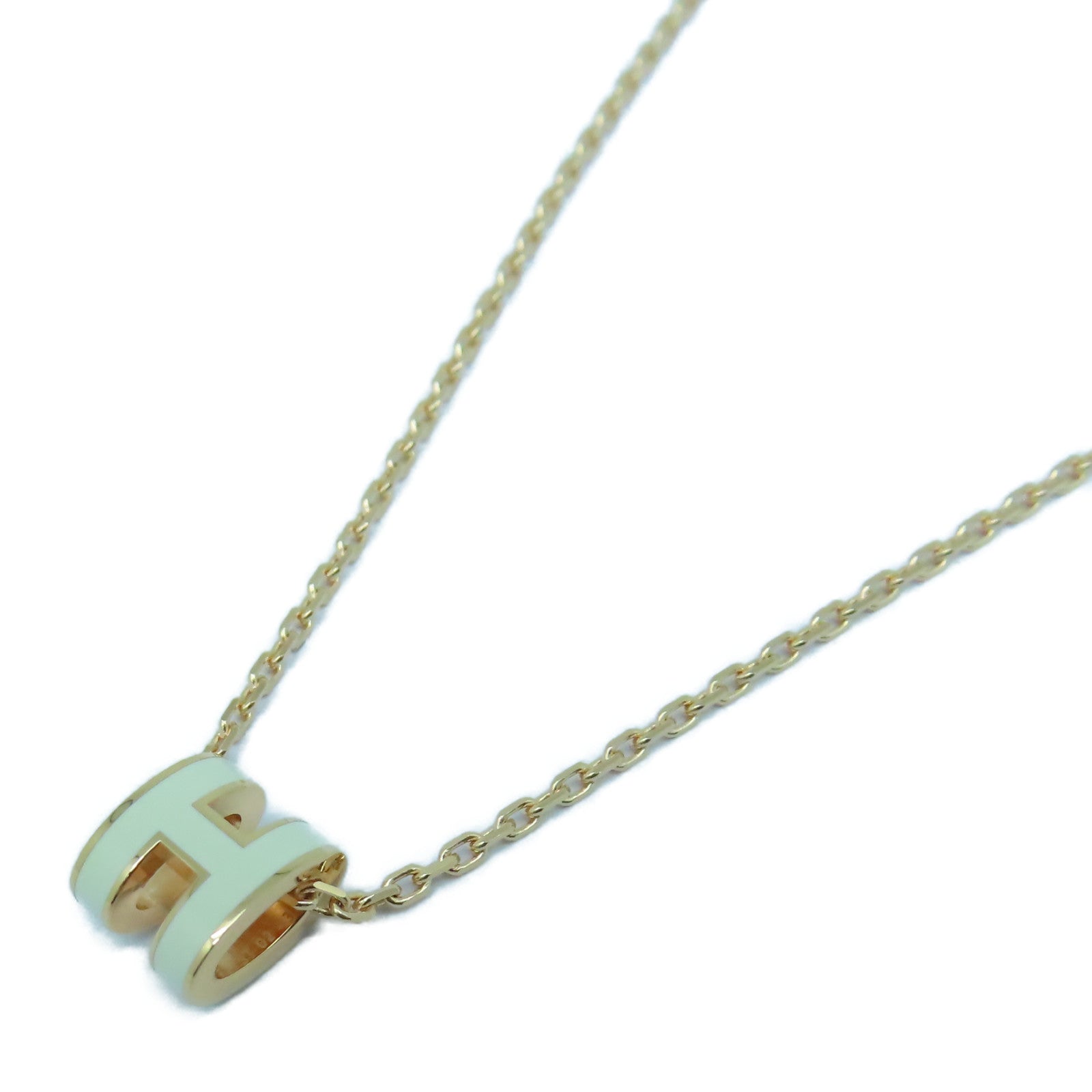 HERMES 金屬Pop H Necklace項鏈Nata奶油白色/玫瑰金色