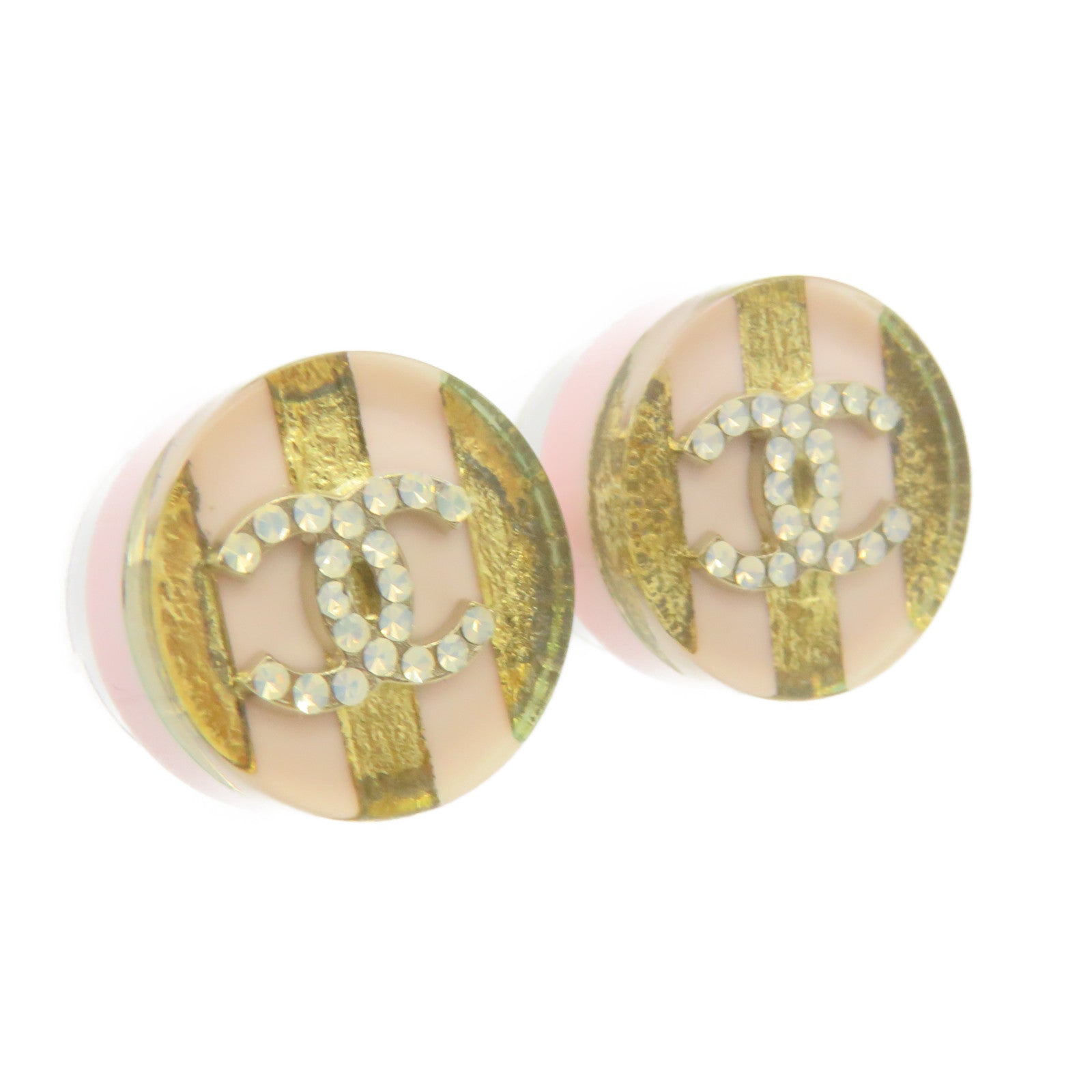 CHANEL Metal/PVC Earrings Pink/Gold