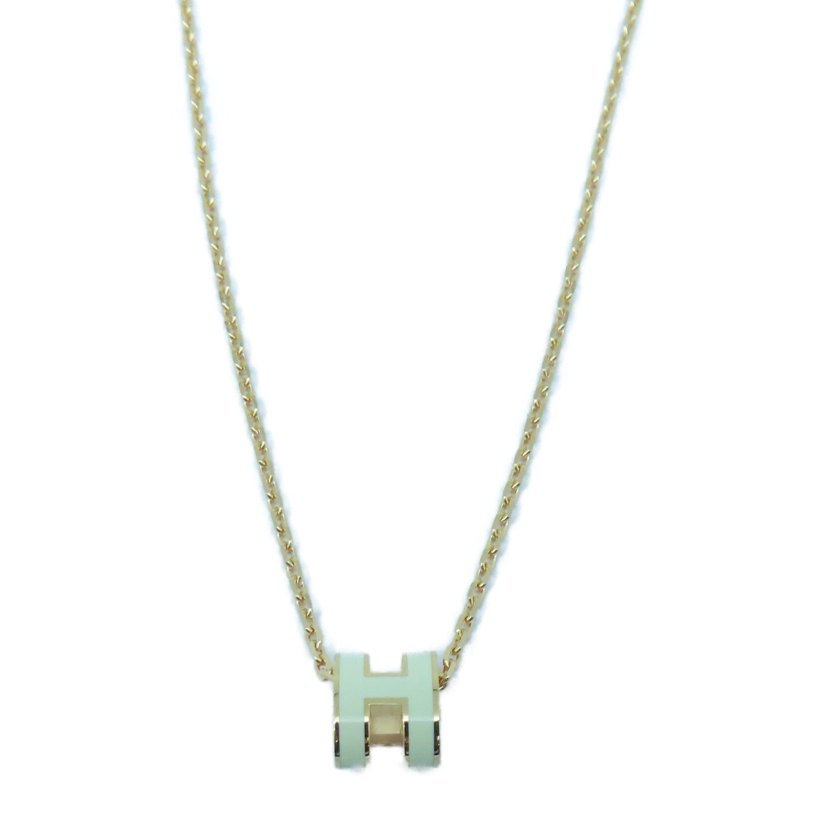 HERMES 金屬Pop H Necklace項鏈Nata奶油白色/玫瑰金色