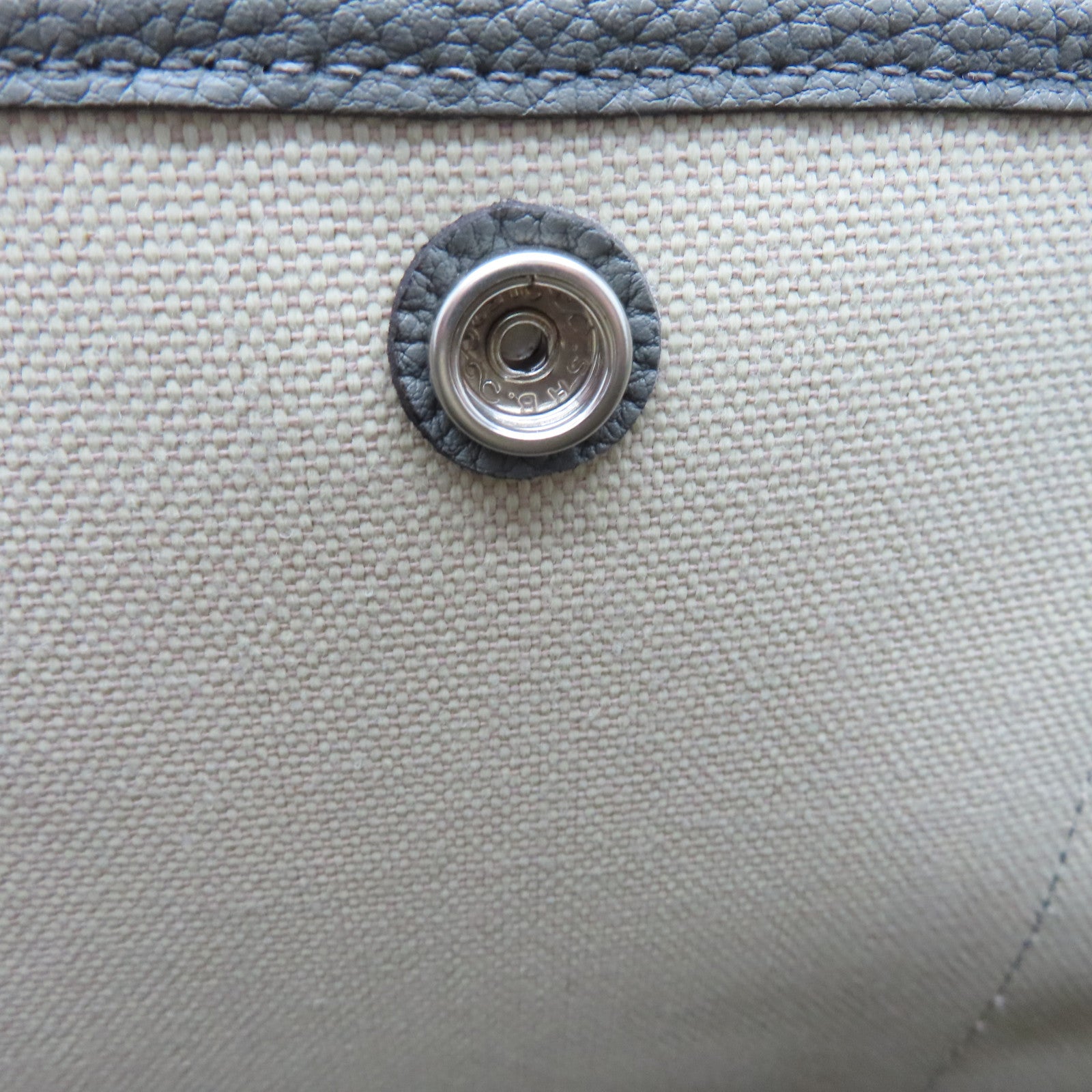 HERMES Toile Militaire GardenParty PM Silver Button Handle Bag Oil White/Gray