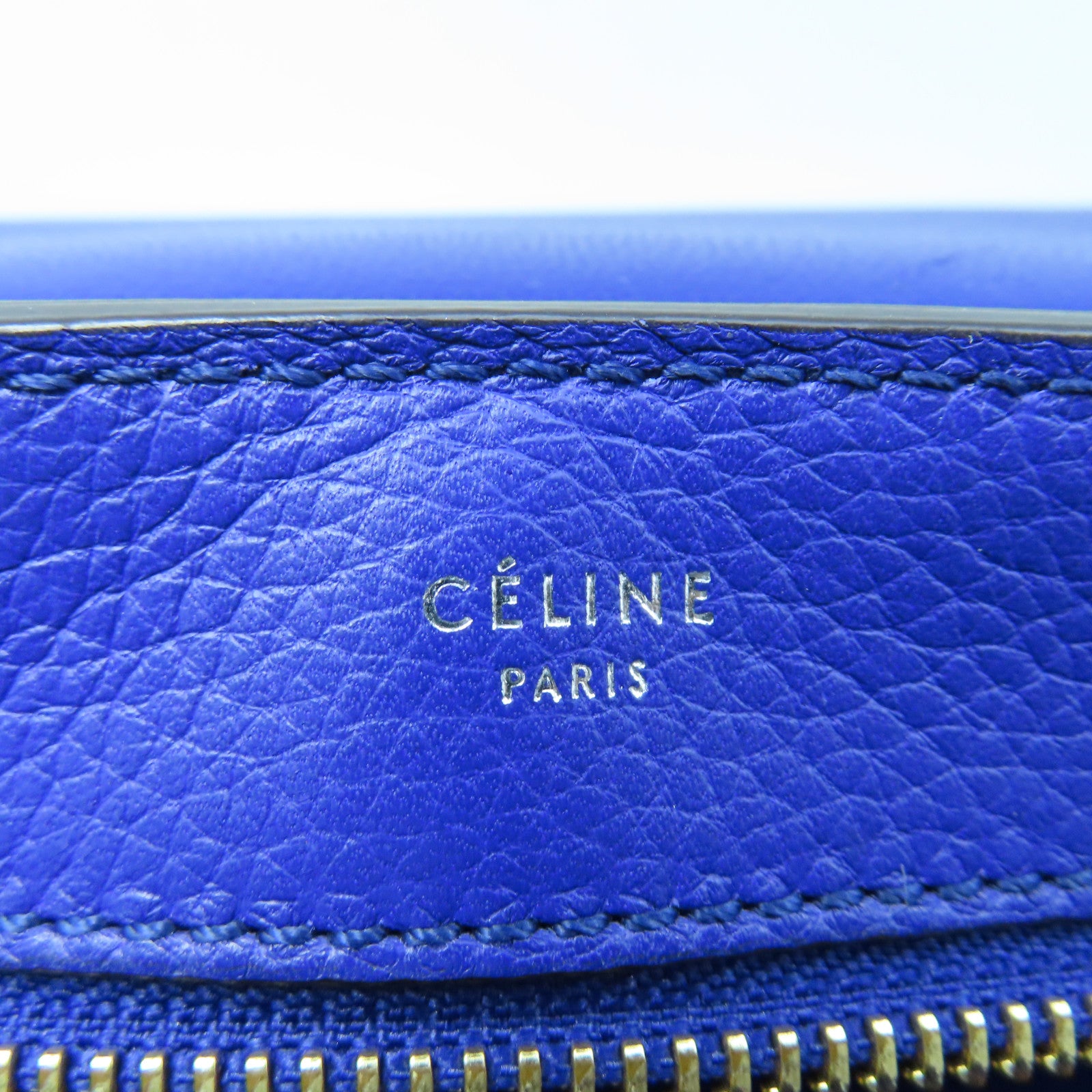 CELINE Cowhide Leather Trapeze Medium Gold Buckle Handle Shoulder Bag Blue