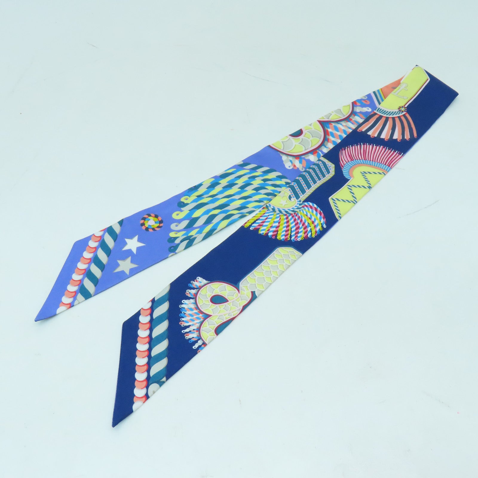 HERMES 【激減優惠】絲質Twilly絲巾藍色/彩色