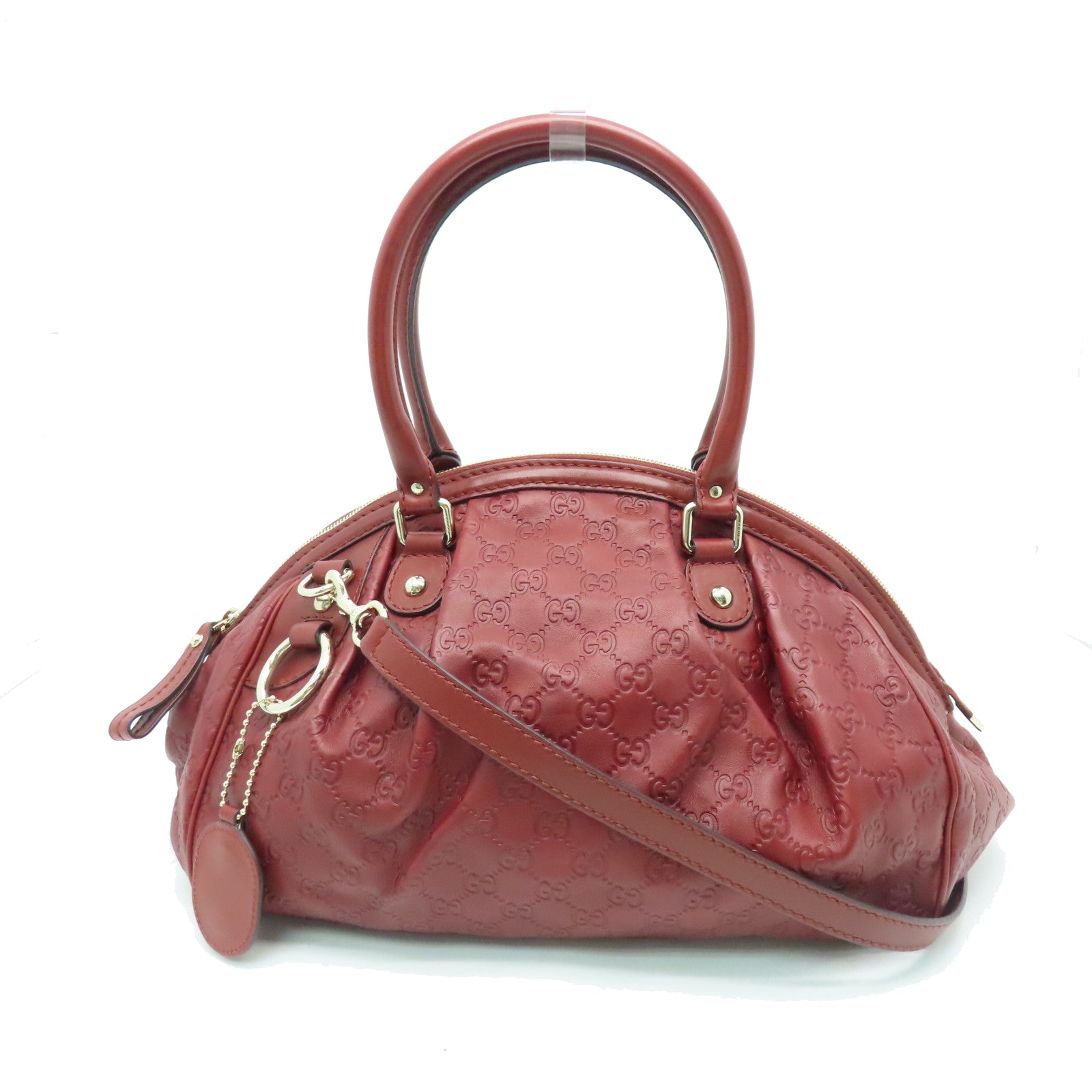 GUCCI Cowhide Leather Shoulder Bag Silver Buckle Handle Shoulder Bag Red