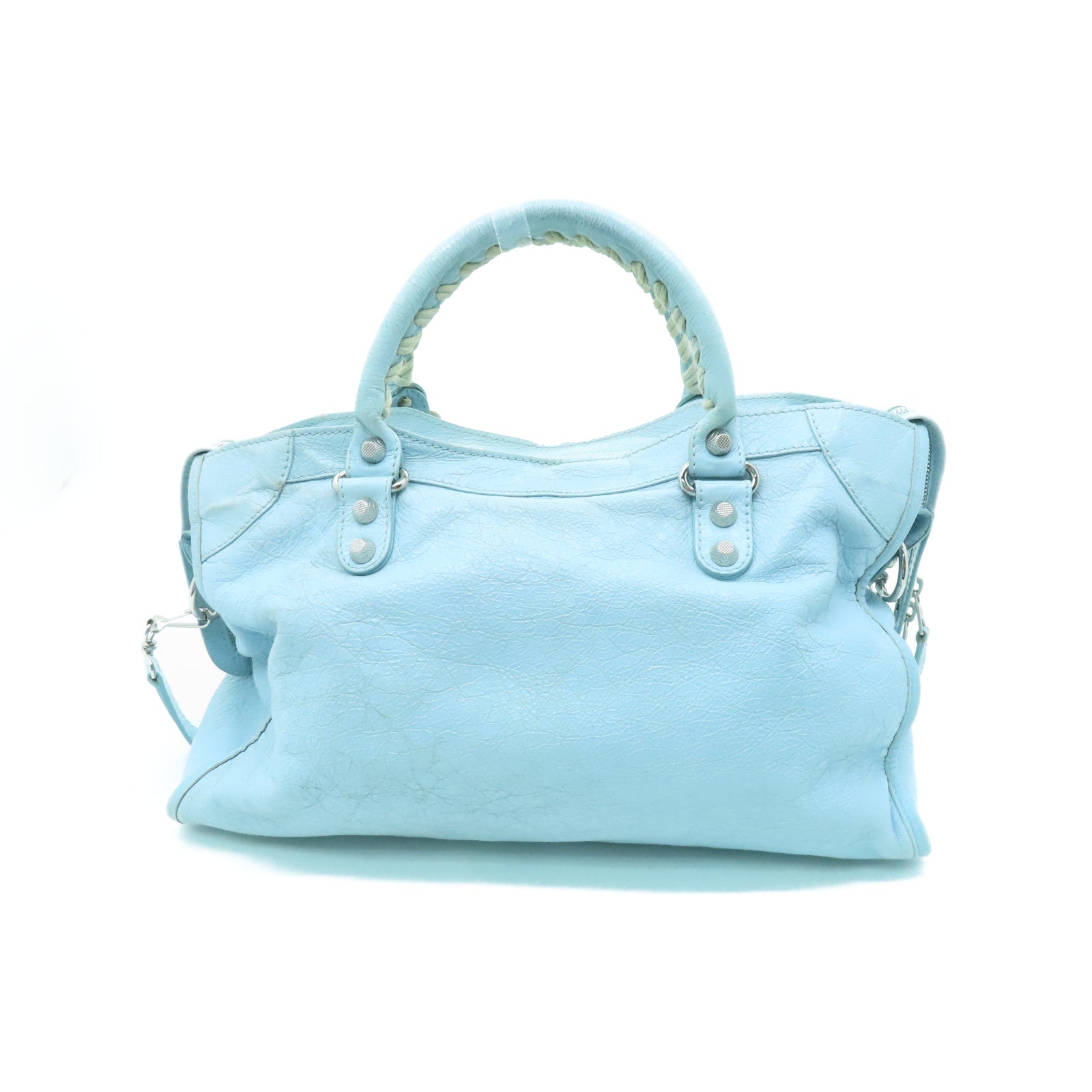 BALENCIAGA 牛皮皮革City银扣手挽肩背两用袋浅蓝色
