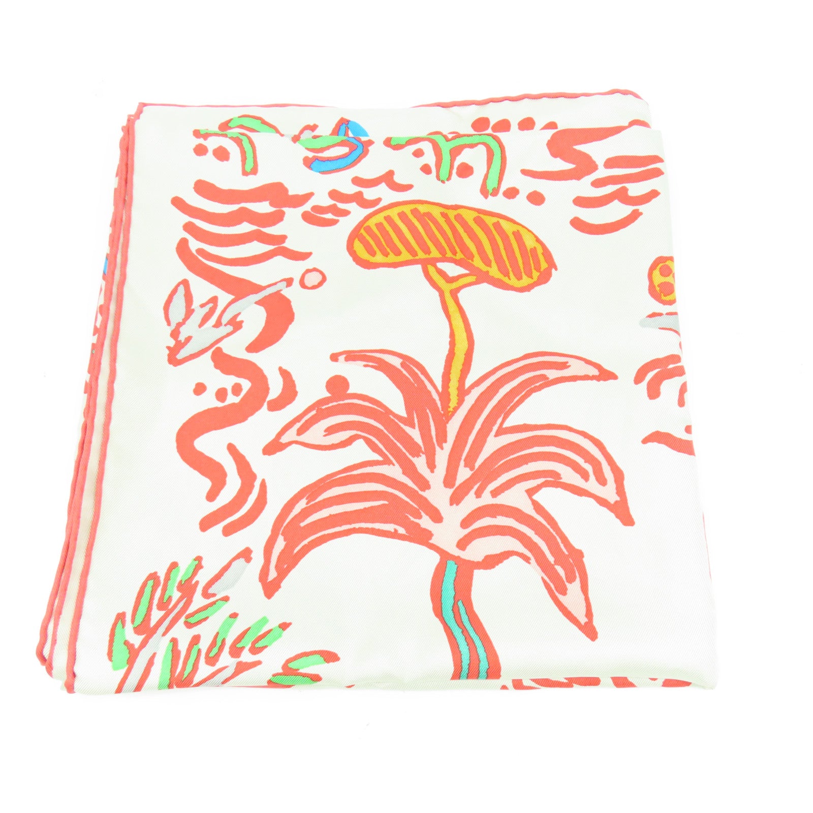 HERMES 【激減優惠】絲質Scarf圍巾米色/紅色