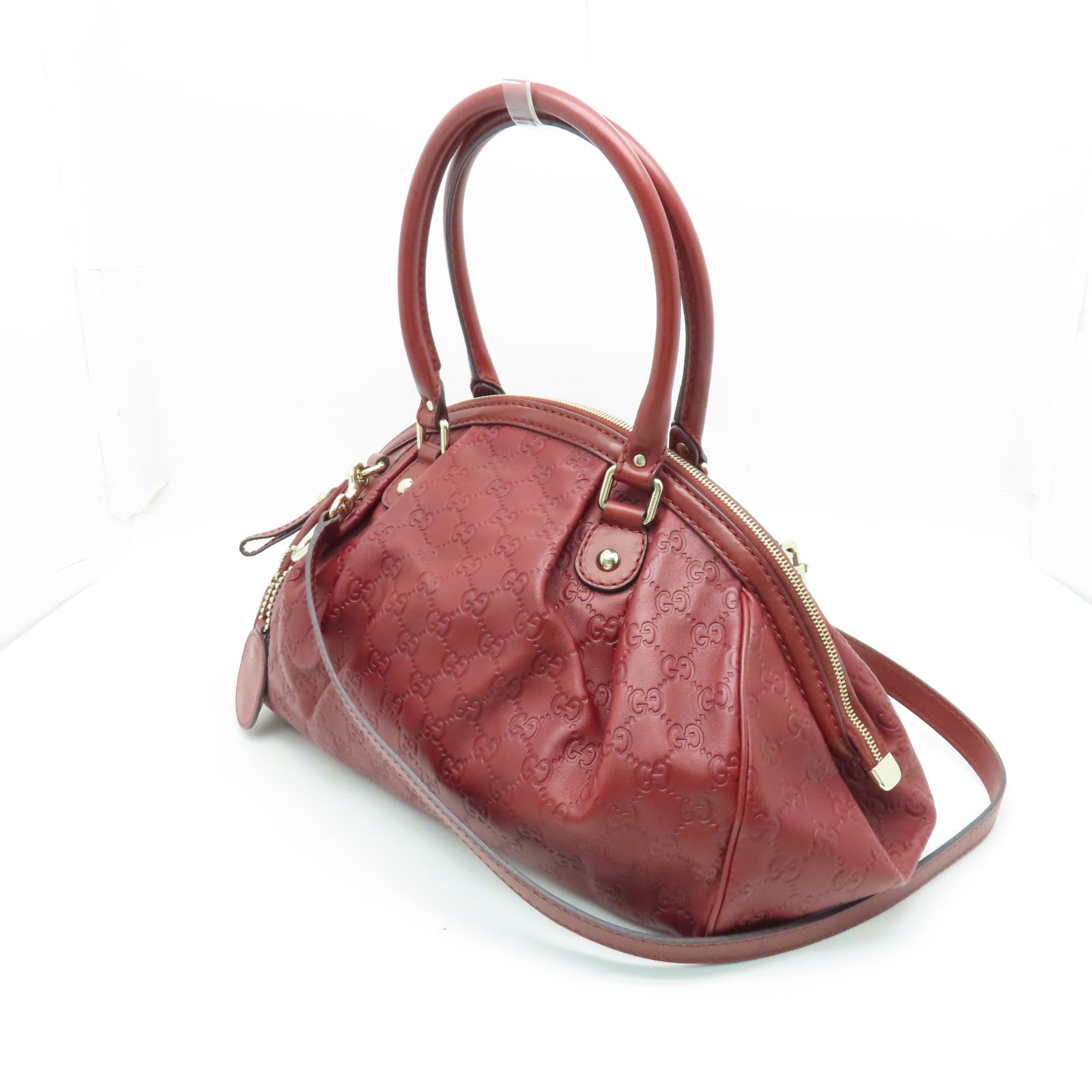 GUCCI Cowhide Leather Shoulder Bag Silver Buckle Handle Shoulder Bag Red