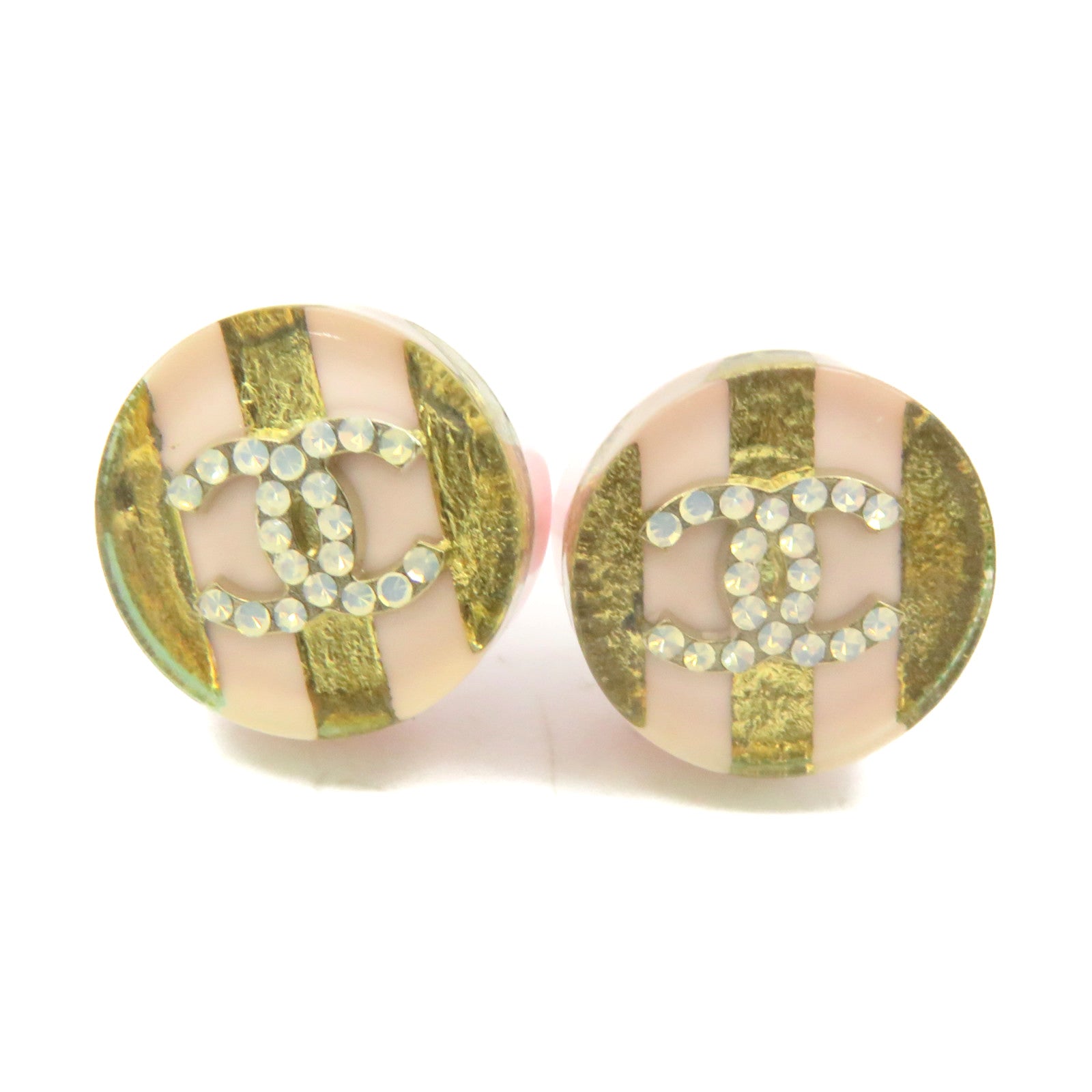 CHANEL Metal/PVC Earrings Pink/Gold