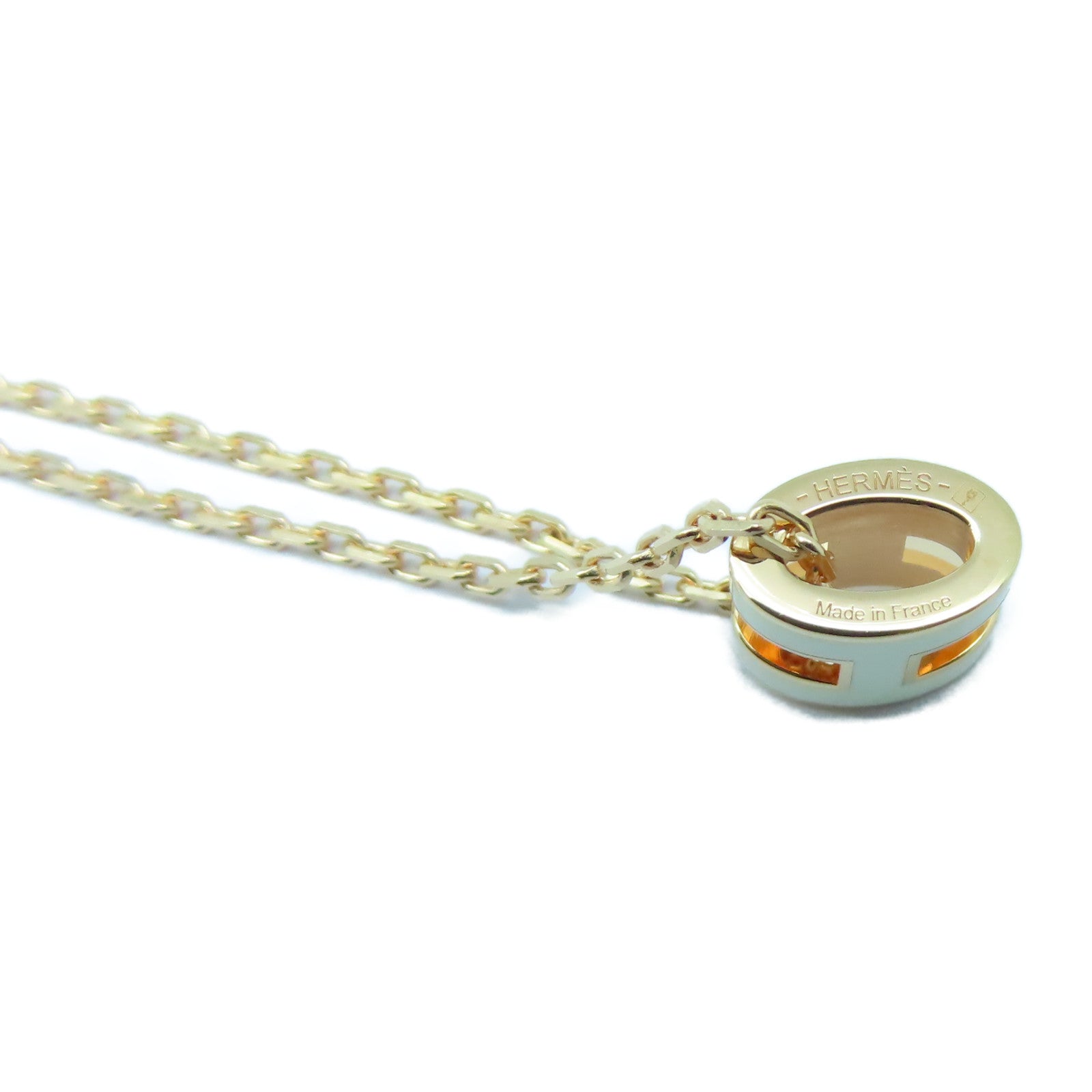 HERMES 金屬Pop H Necklace項鏈Nata奶油白色/玫瑰金色