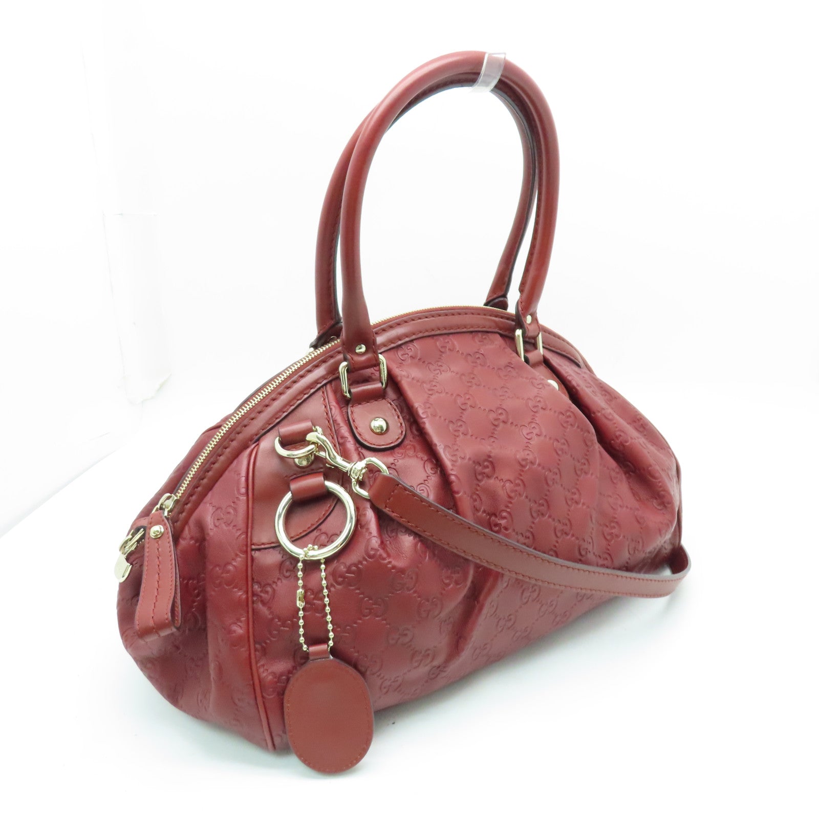 GUCCI Cowhide Leather Shoulder Bag Silver Buckle Handle Shoulder Bag Red