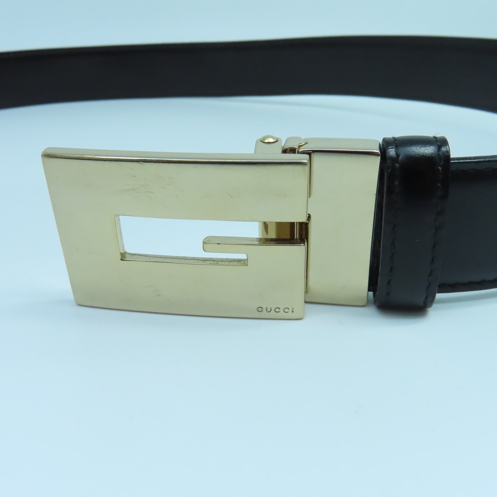 GUCCI 【激減優惠】牛皮皮革Belt金扣皮帶黑色