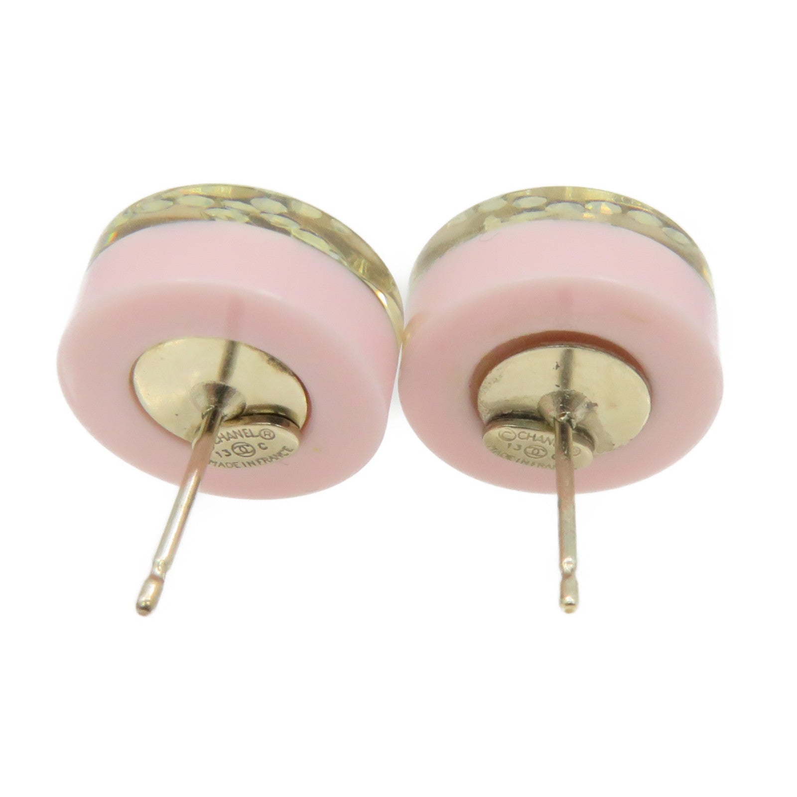 CHANEL Metal/PVC Earrings Pink/Gold
