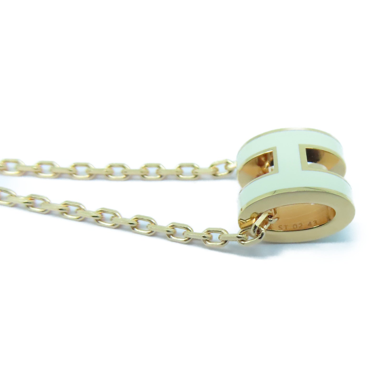 HERMES 金屬Pop H Necklace項鏈Nata奶油白色/玫瑰金色