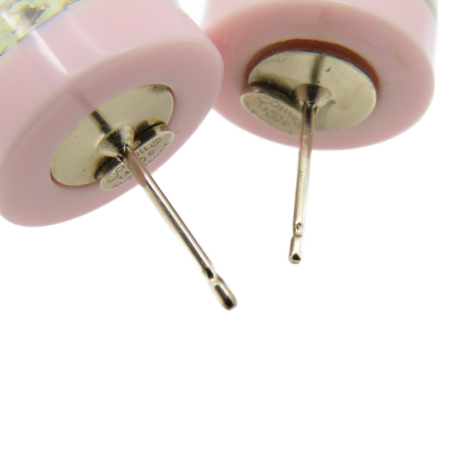 CHANEL Metal/PVC Earrings Pink/Gold