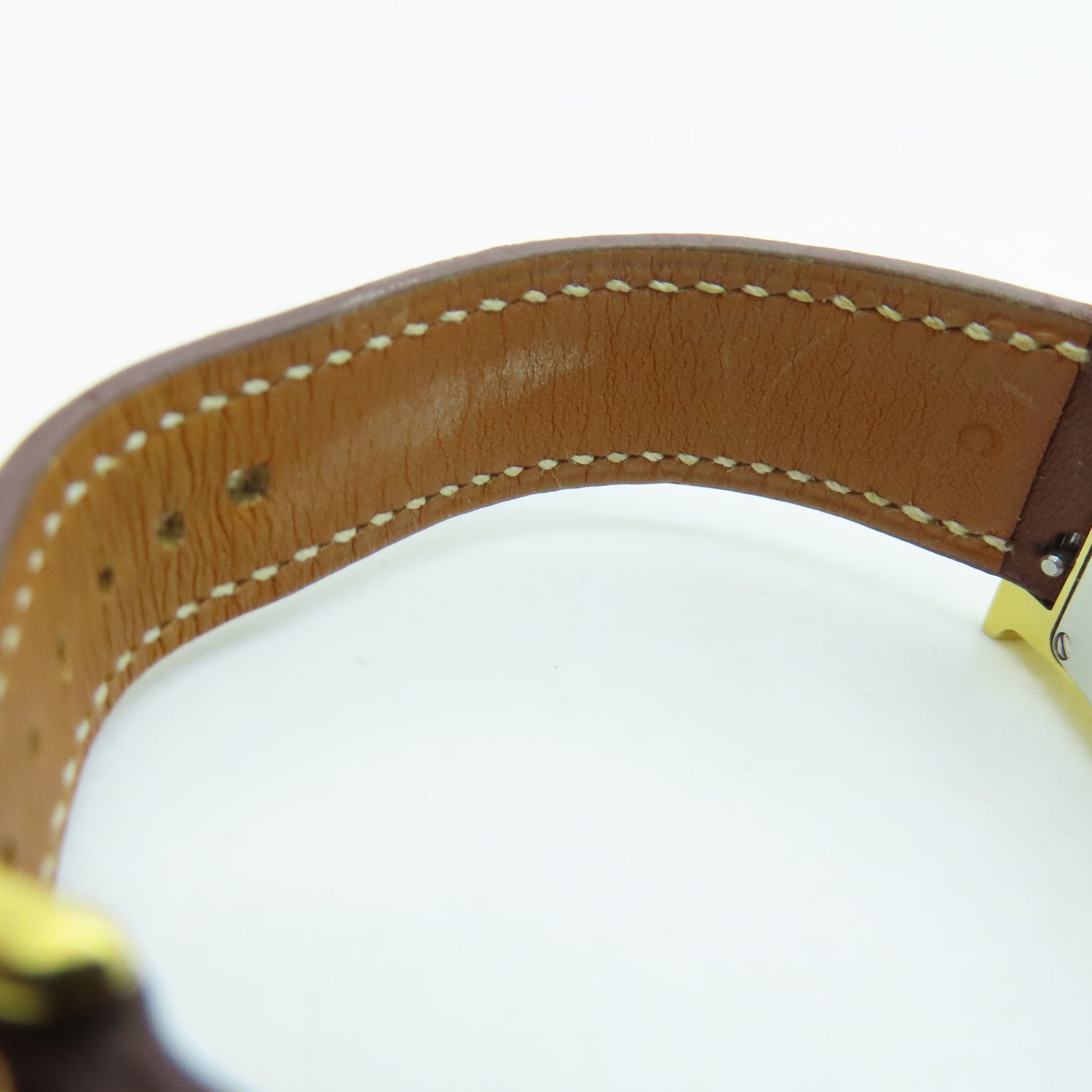 HERMES H watchSwift皮革金扣手錶石英機芯白色/啡色