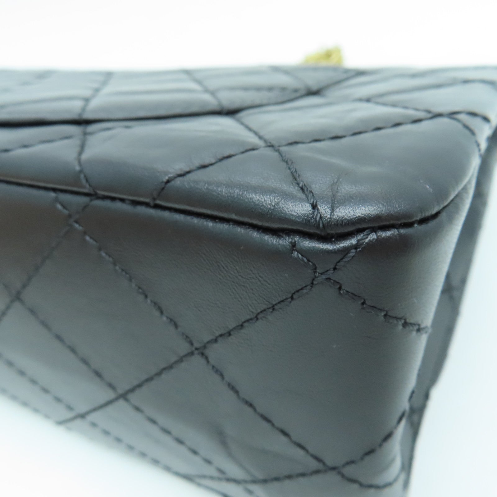CHANEL 菱格牛皮皮革2.55 Chain Shoulder Bag金扣链带肩背袋黑色