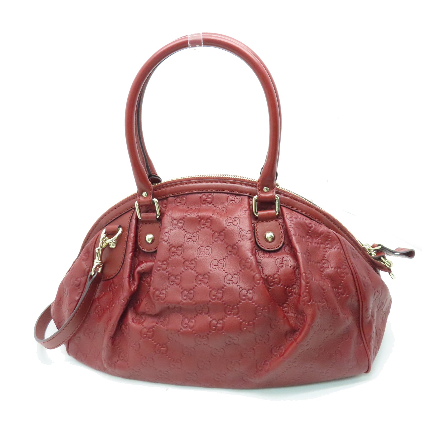 GUCCI Cowhide Leather Shoulder Bag Silver Buckle Handle Shoulder Bag Red