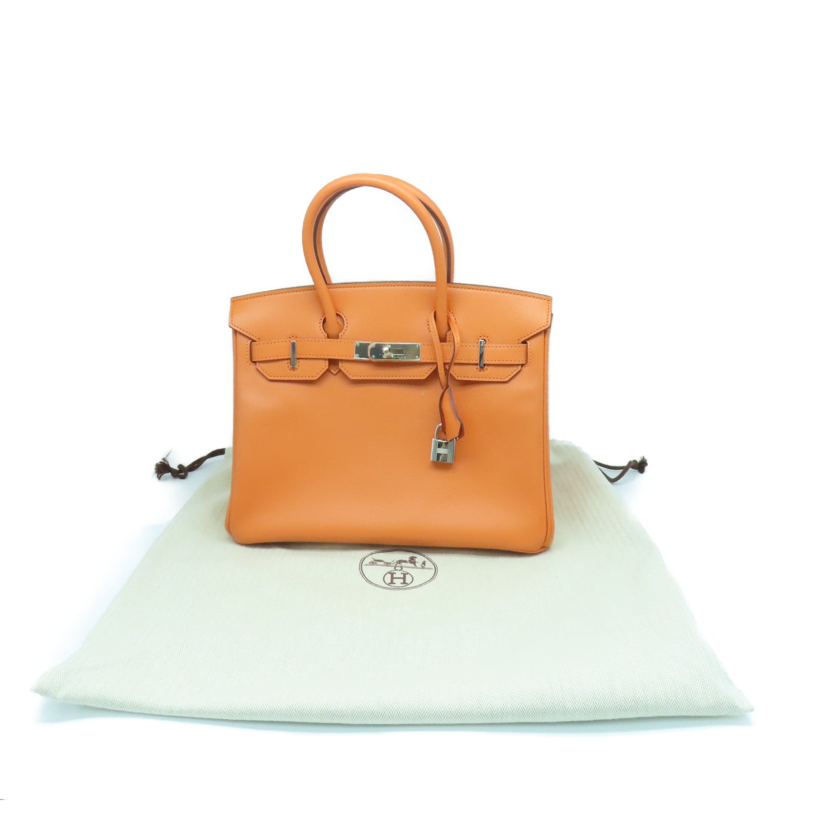 HERMES 【激減優惠】Veau Epsom皮革Birkin 30銀扣手挽袋橙色