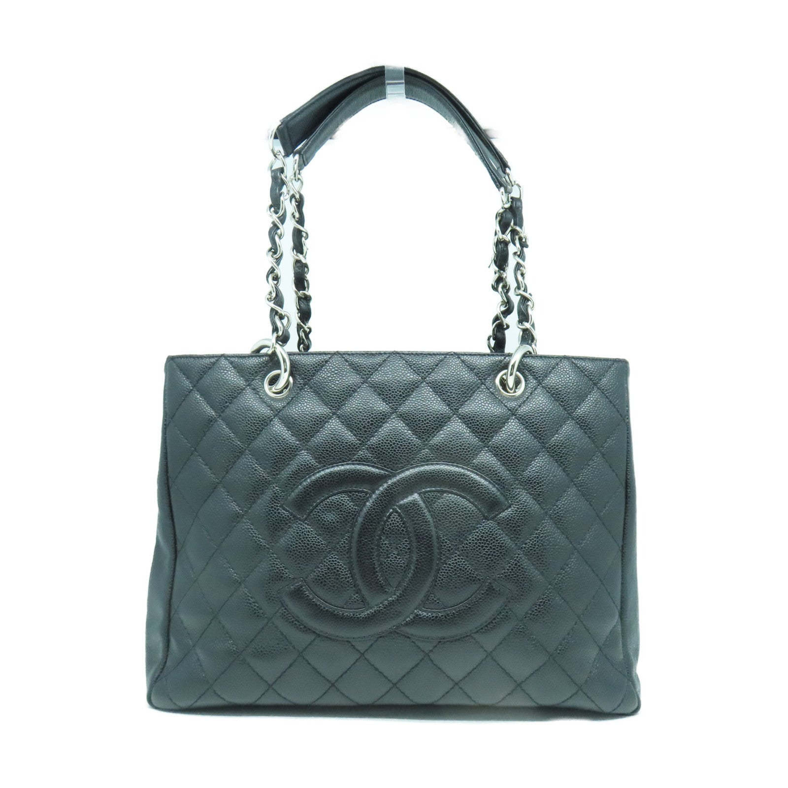 CHANEL 菱格Caviar皮革GST銀扣鏈帶肩背袋黑色