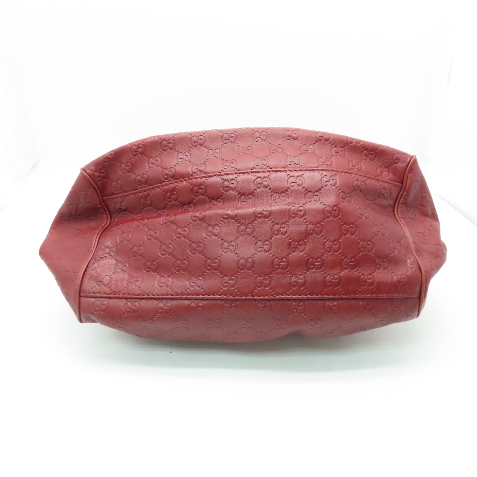 GUCCI Cowhide Leather Shoulder Bag Silver Buckle Handle Shoulder Bag Red