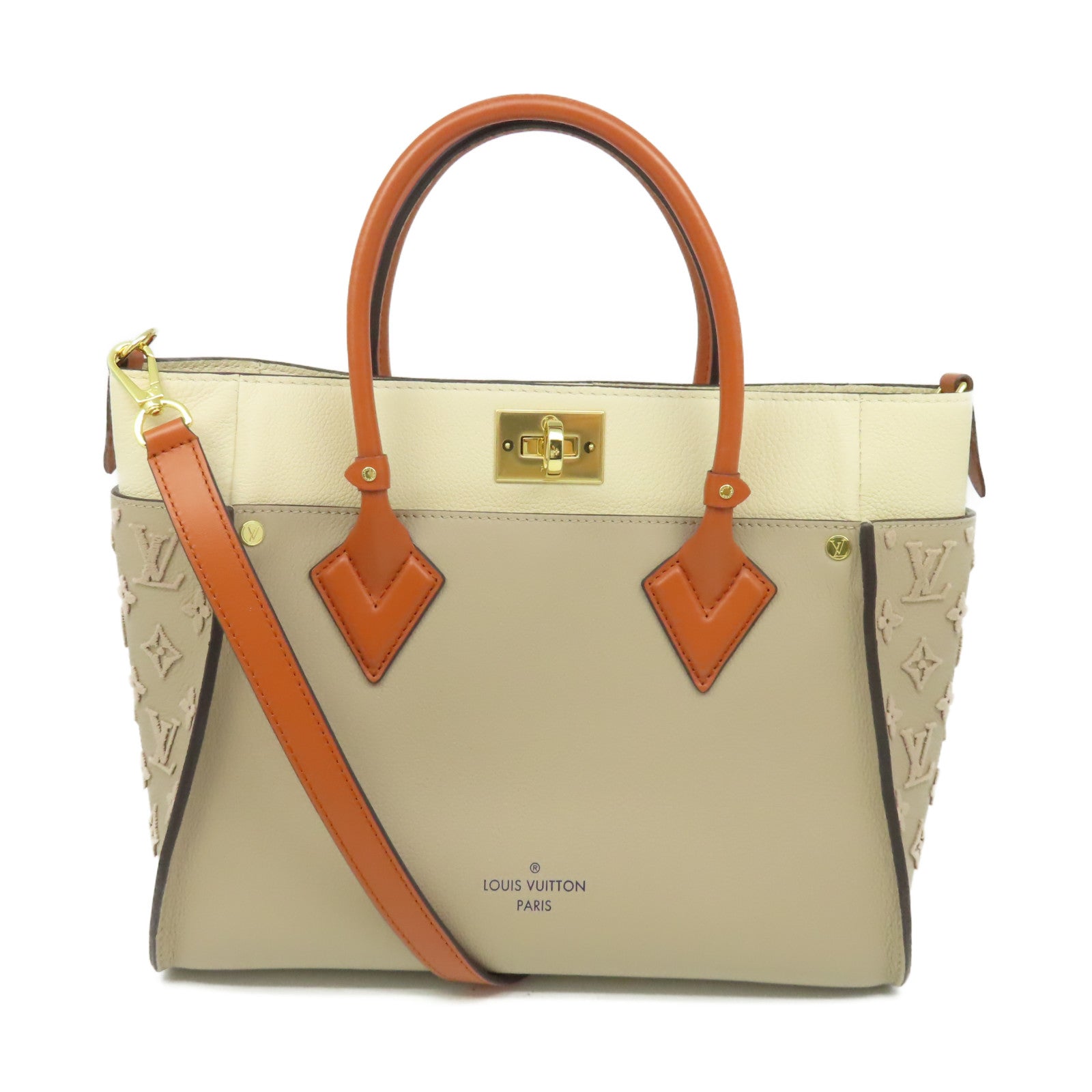 LOUIS VUITTON Monogram Tuffetage On My Side MM 2Way Shoulder Bag手挽肩背兩用袋杏色