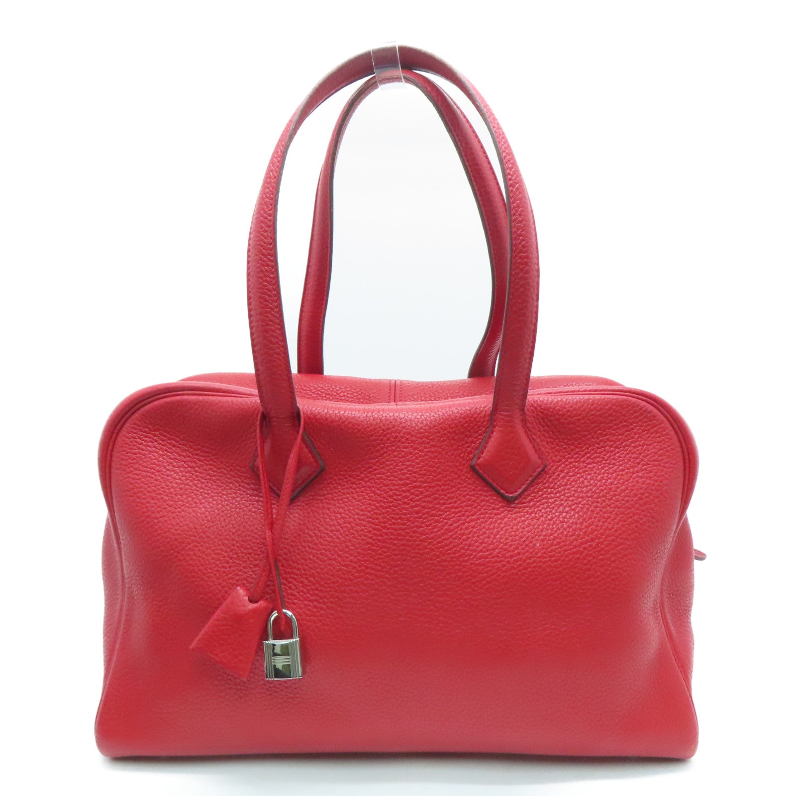HERMES Clemence皮革Victoria银扣手挽袋红色