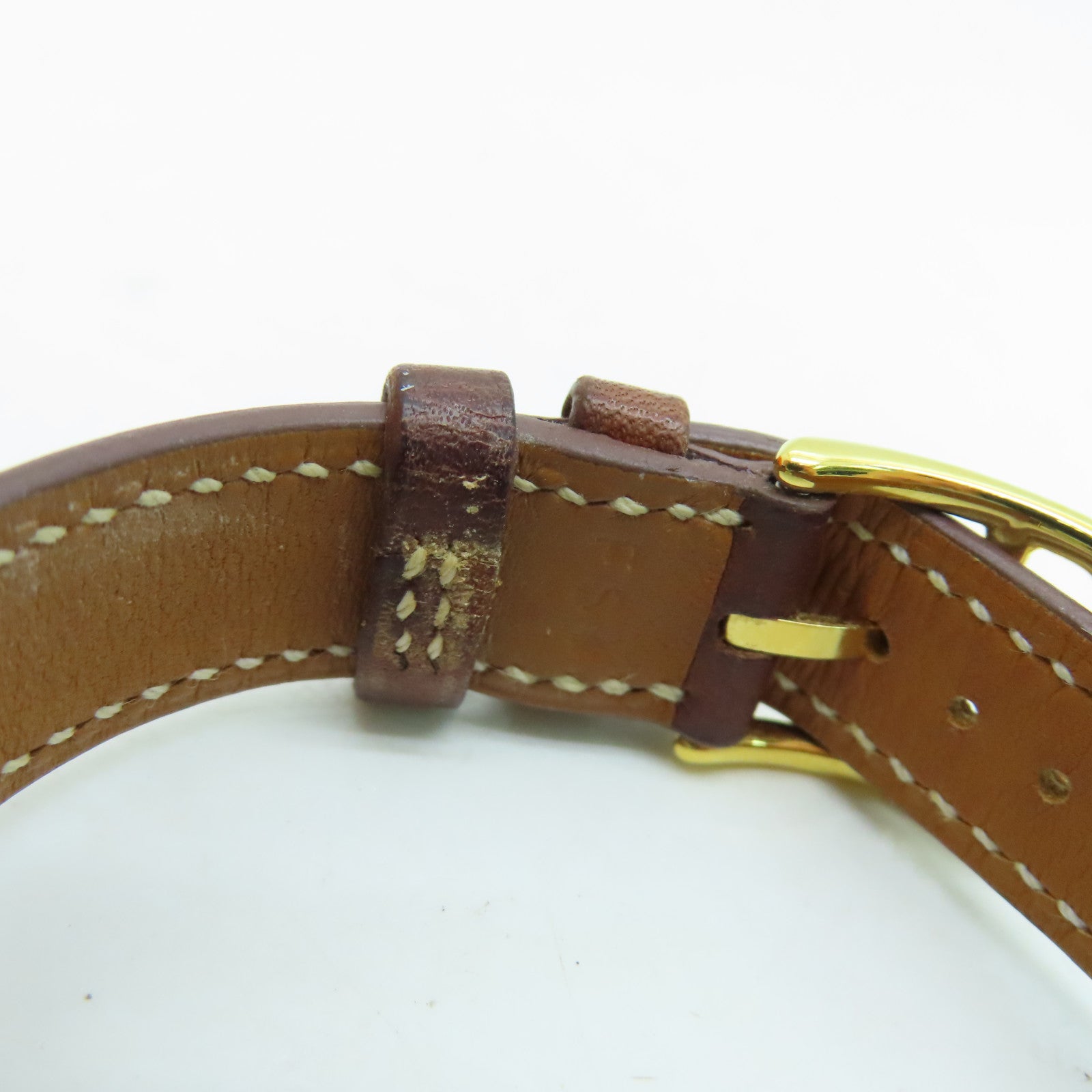 HERMES H watchSwift皮革金扣手錶石英機芯白色/啡色