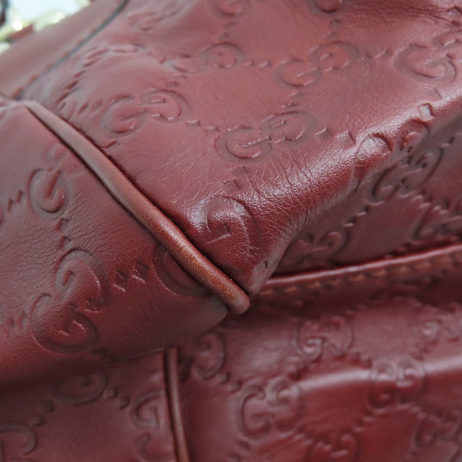GUCCI Cowhide Leather Shoulder Bag Silver Buckle Handle Shoulder Bag Red
