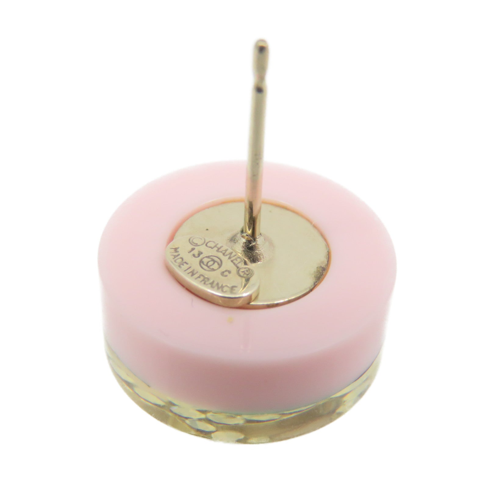 CHANEL Metal/PVC Earrings Pink/Gold