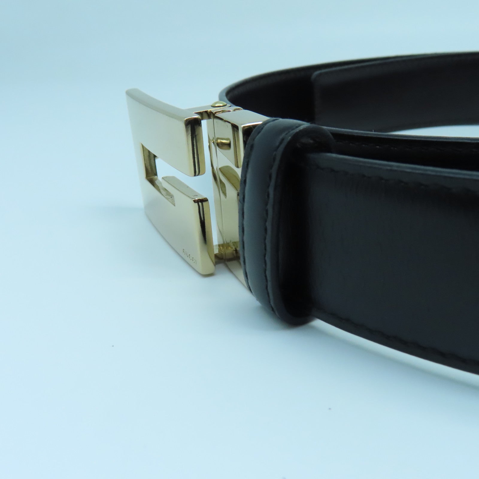 GUCCI 【激減優惠】牛皮皮革Belt金扣皮帶黑色
