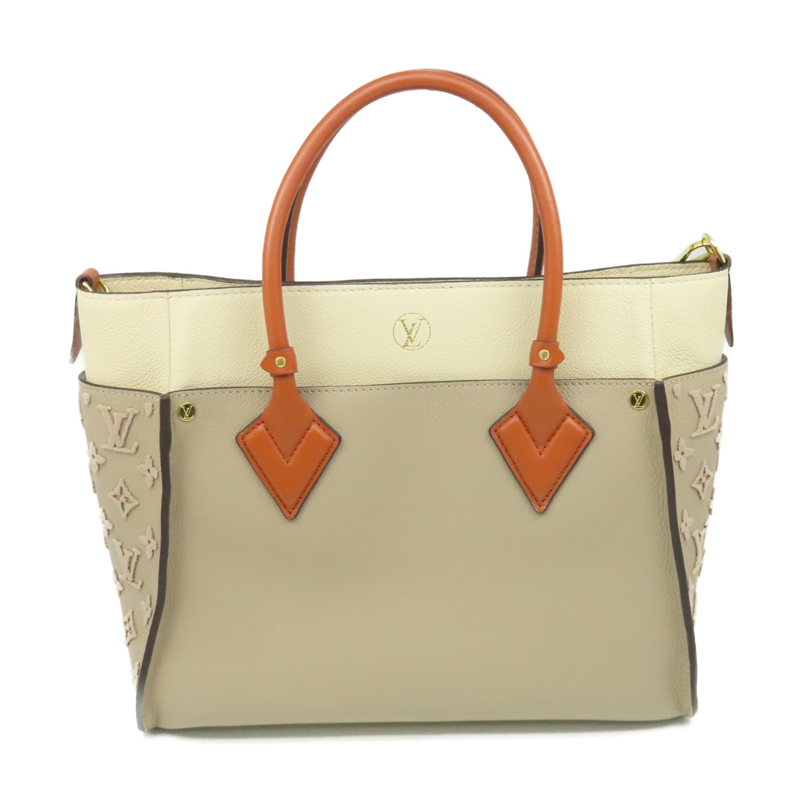 LOUIS VUITTON Monogram Tuffetage On My Side MM 2Way Shoulder Bag手挽肩背兩用袋杏色