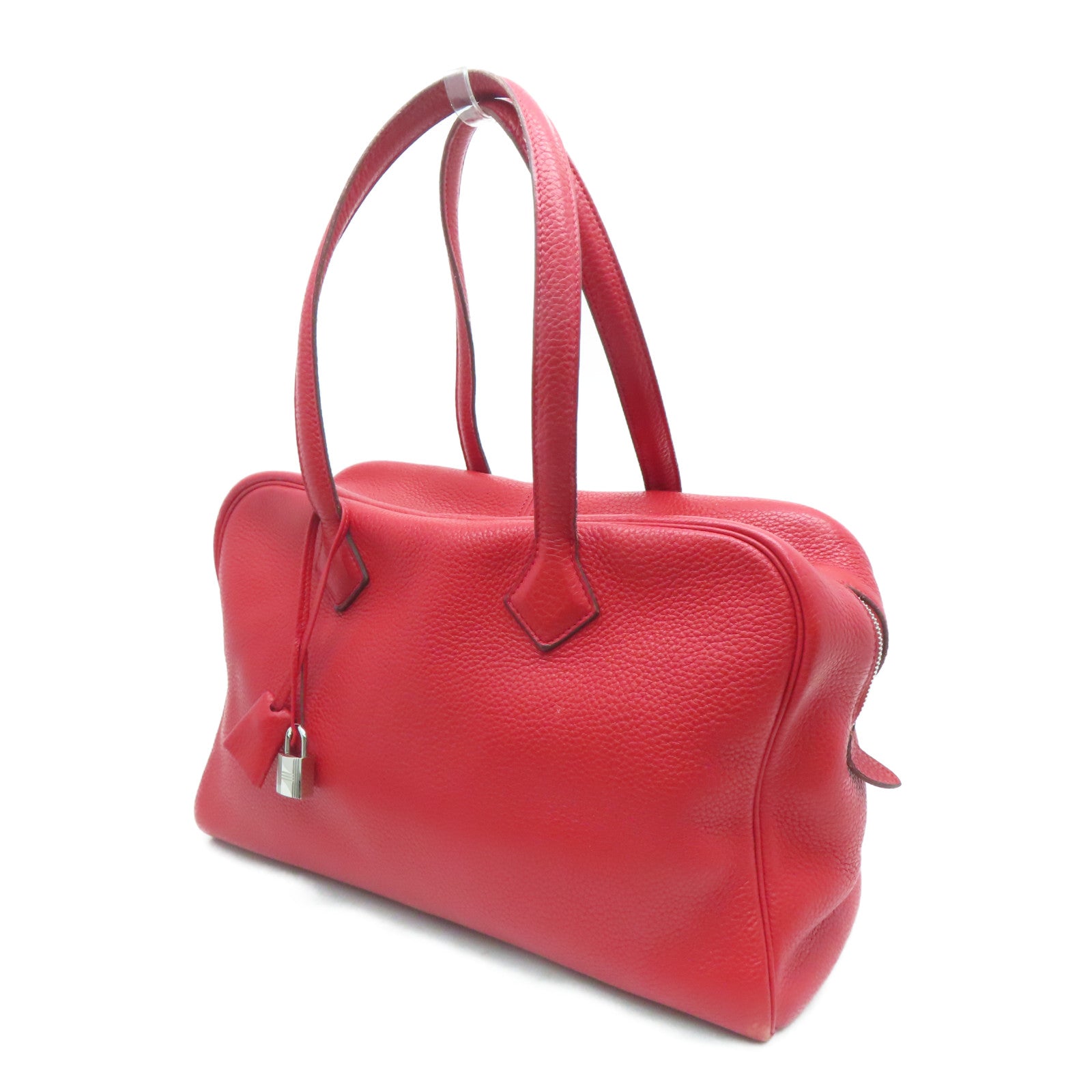 HERMES Clemence皮革Victoria银扣手挽袋红色