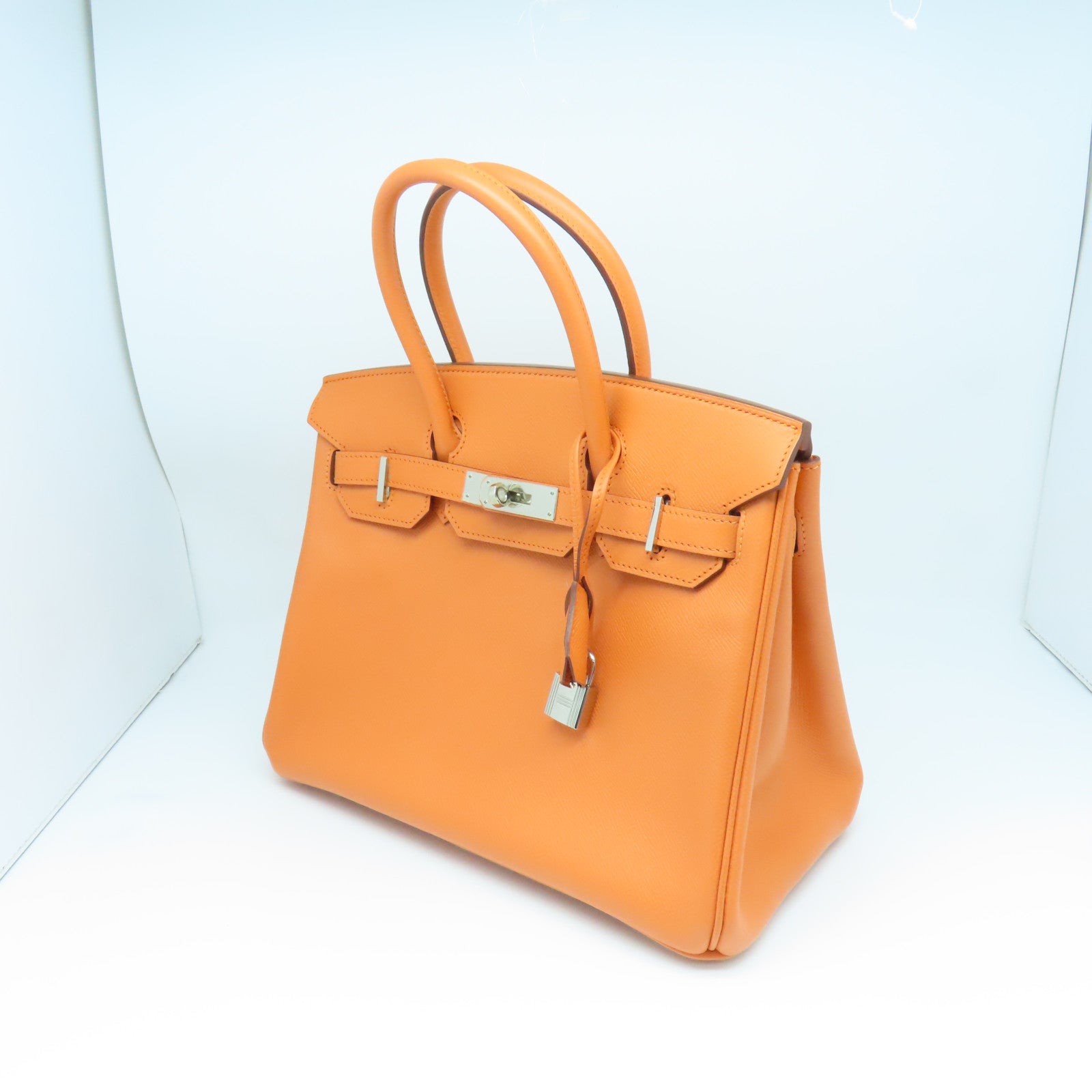 HERMES 【激減優惠】Veau Epsom皮革Birkin 30銀扣手挽袋橙色