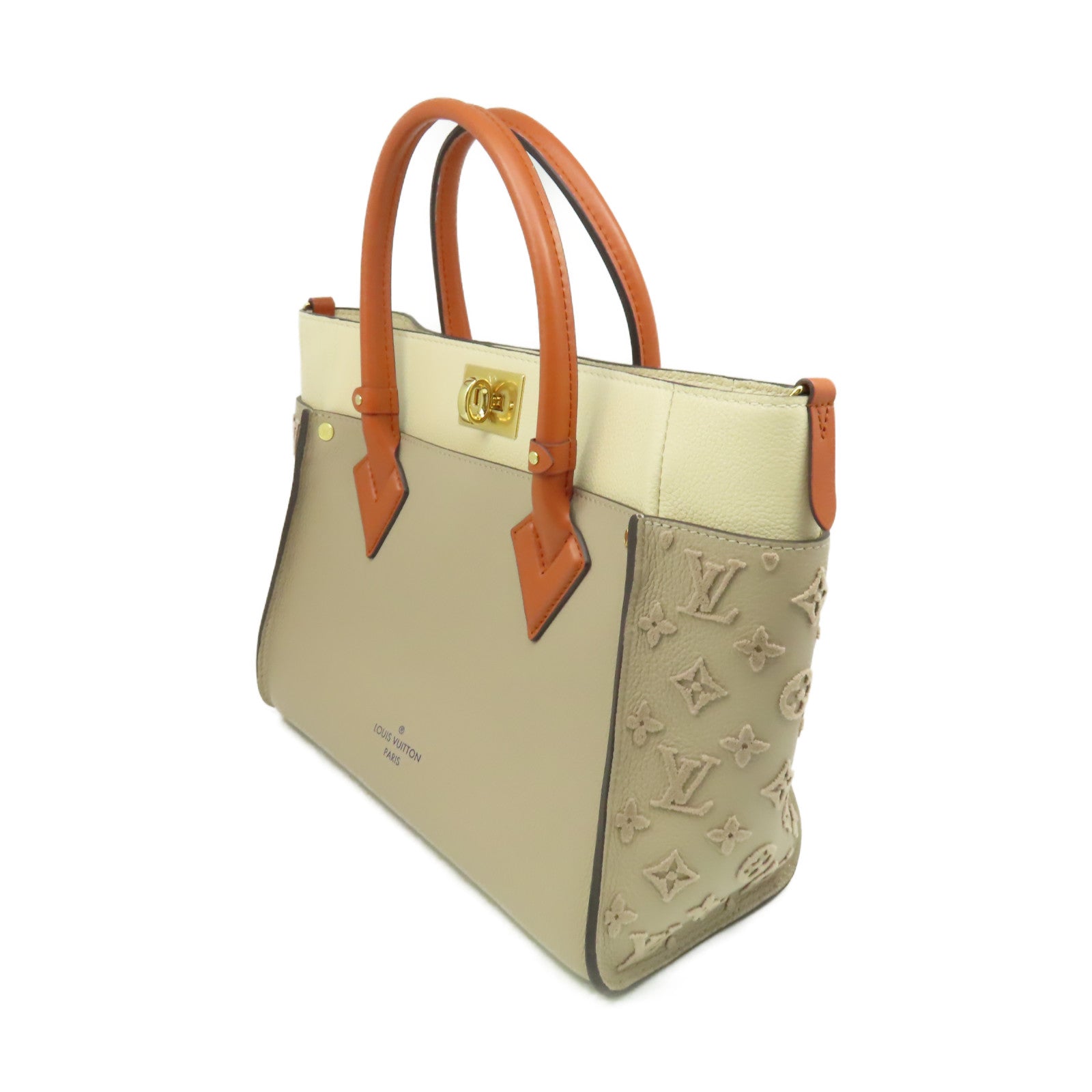 LOUIS VUITTON Monogram Tuffetage On My Side MM 2Way Shoulder Bag手挽肩背兩用袋杏色