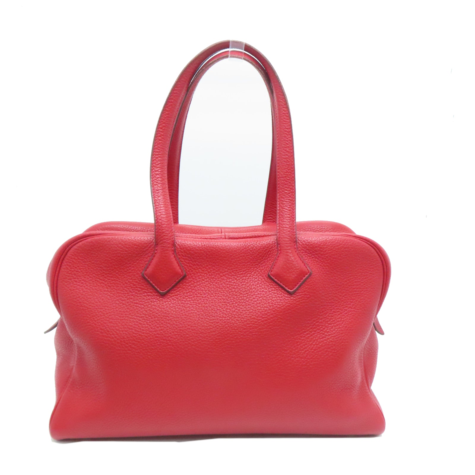 HERMES Clemence皮革Victoria银扣手挽袋红色