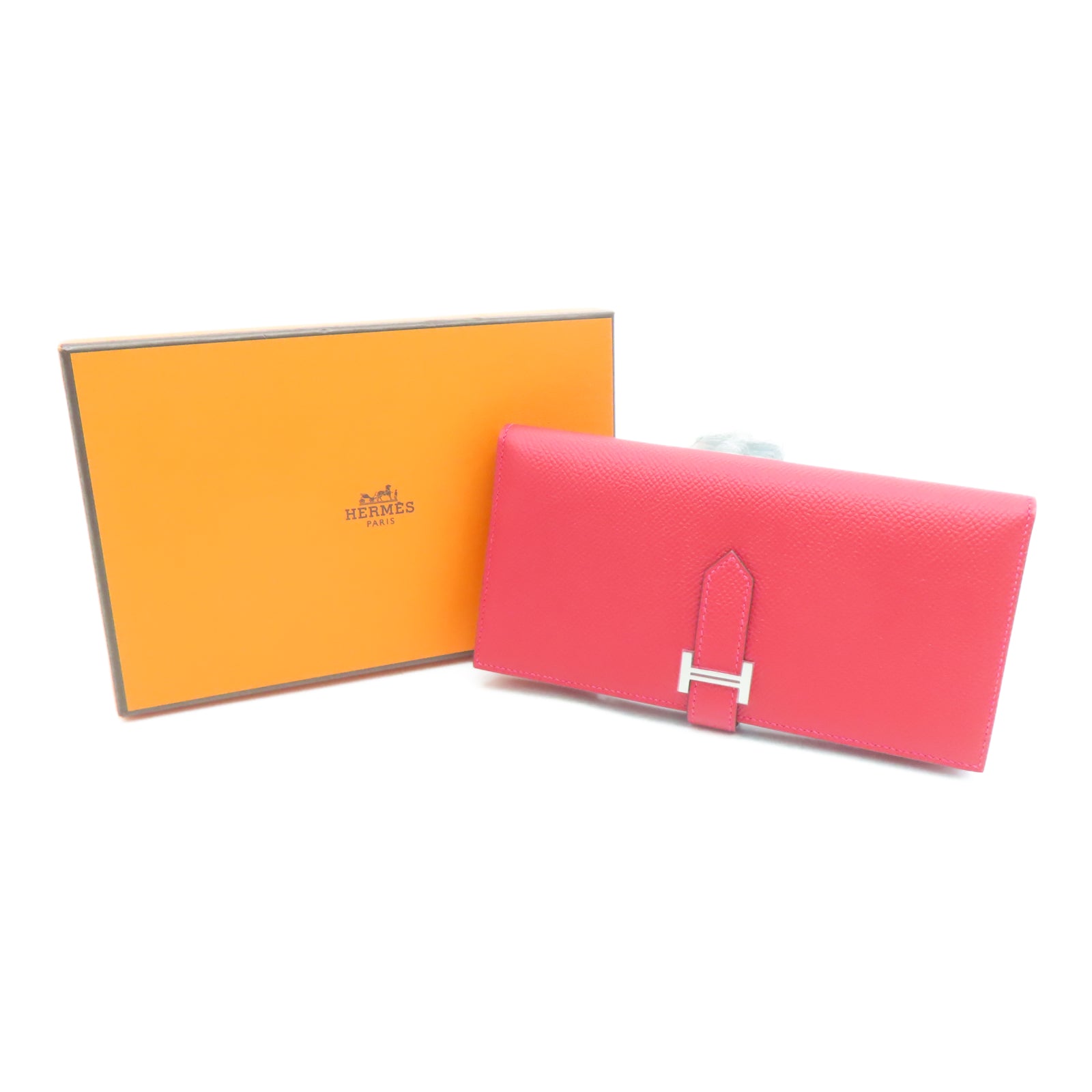 HERMES Veau Epsom皮革Bearn W Snap银扣钱包法拉利红色