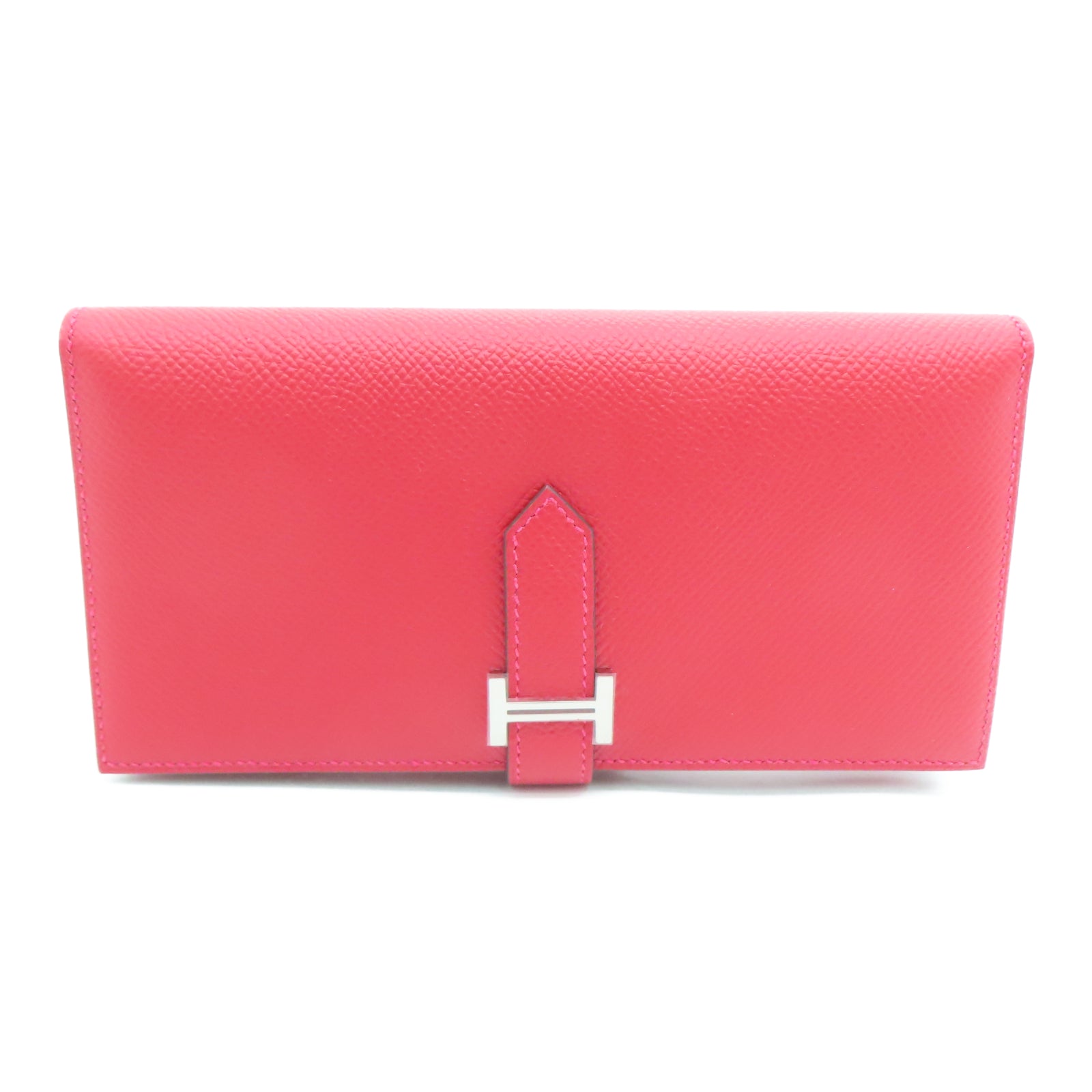 HERMES Veau Epsom皮革Bearn W Snap银扣钱包法拉利红色