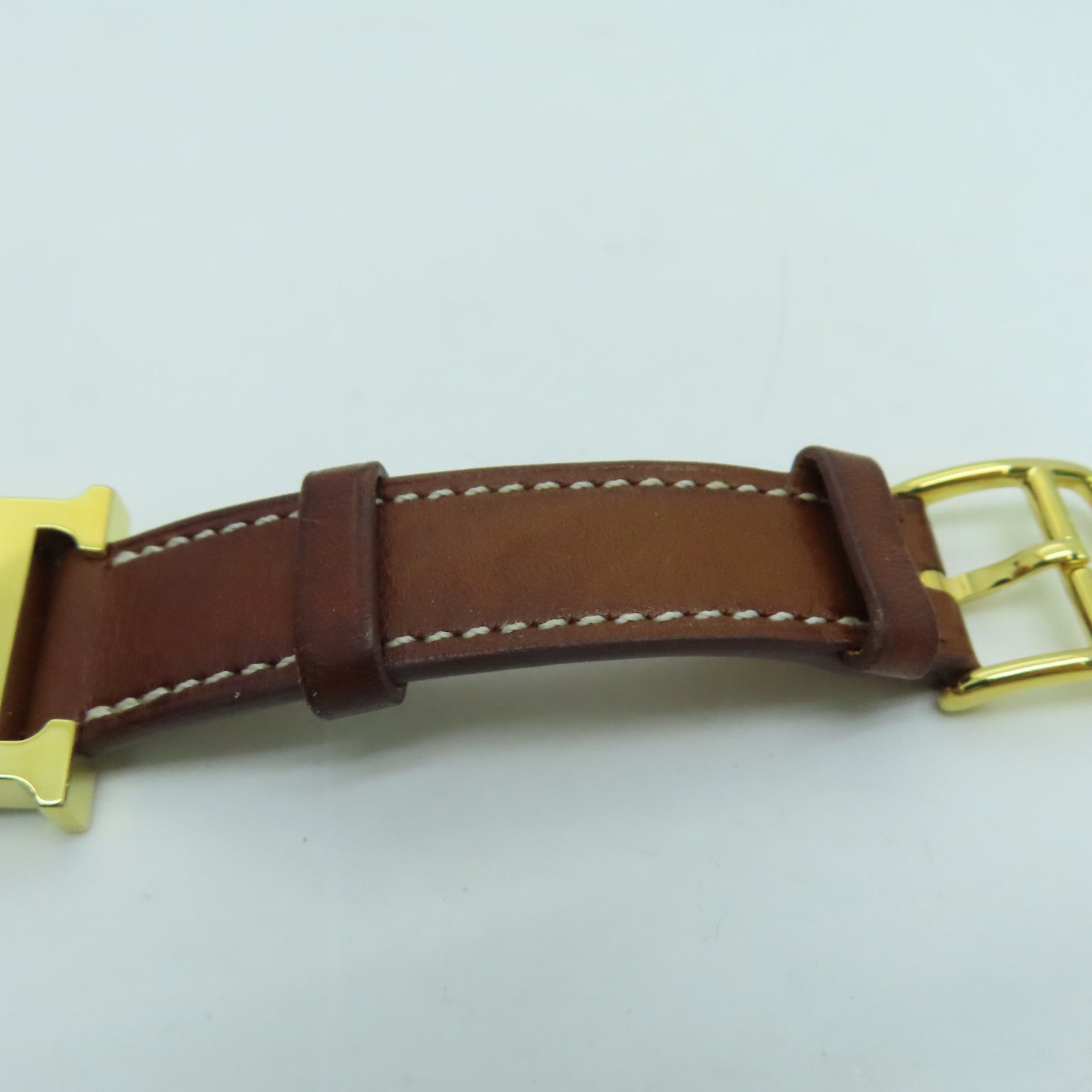 HERMES H watchSwift皮革金扣手錶石英機芯白色/啡色