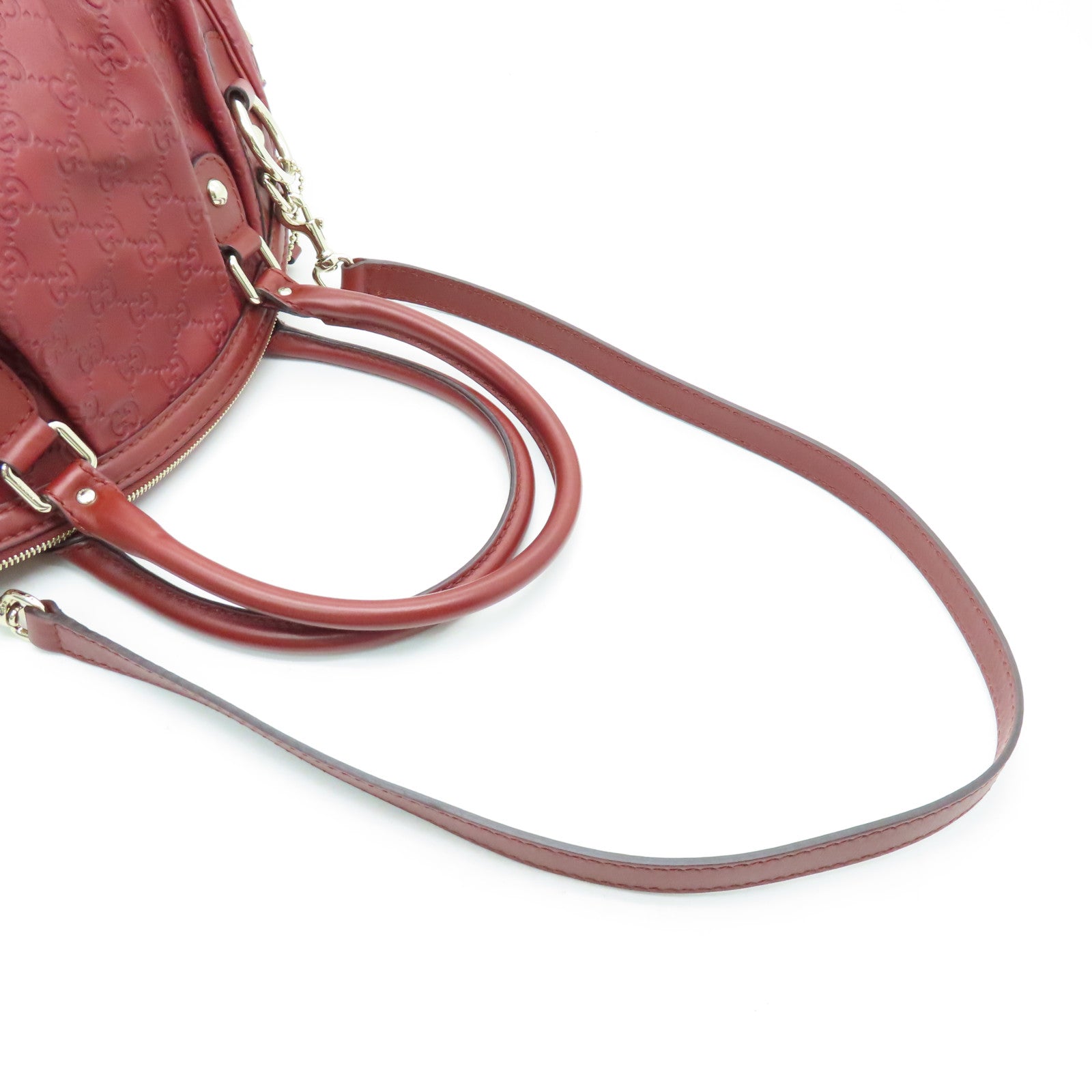 GUCCI Cowhide Leather Shoulder Bag Silver Buckle Handle Shoulder Bag Red