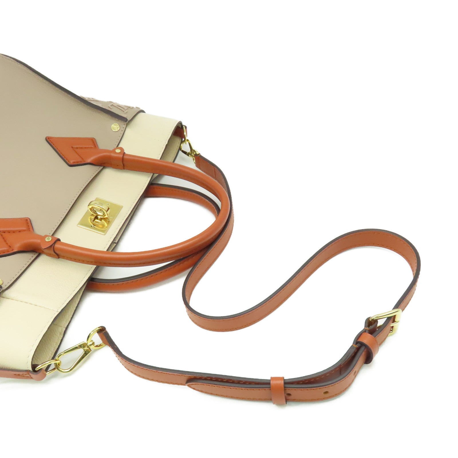 LOUIS VUITTON Monogram Tuffetage On My Side MM 2Way Shoulder Bag手挽肩背兩用袋杏色