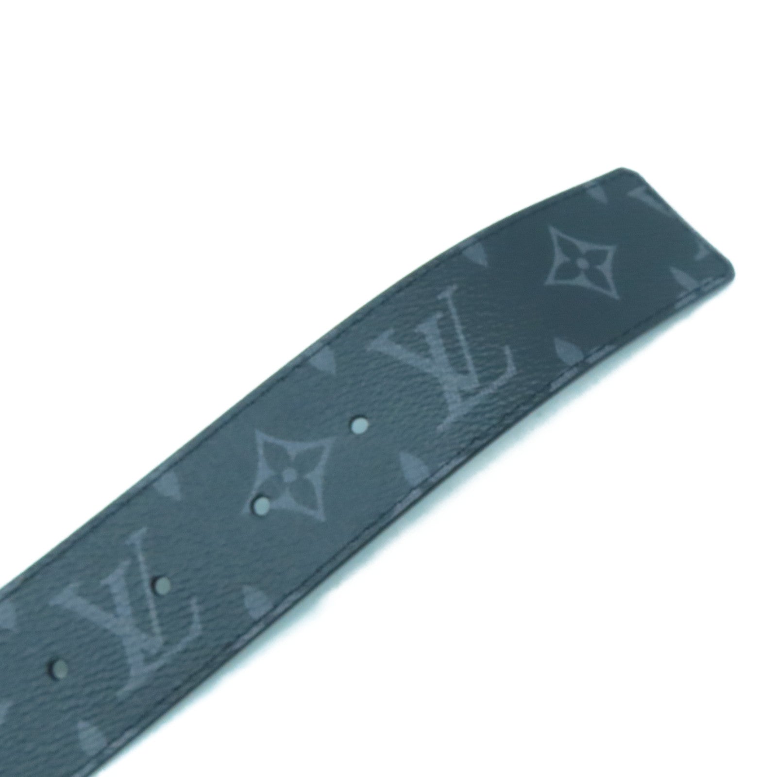 LOUIS VUITTON Monogram Eclipse Lv Line銀扣皮帶黑色/綠色